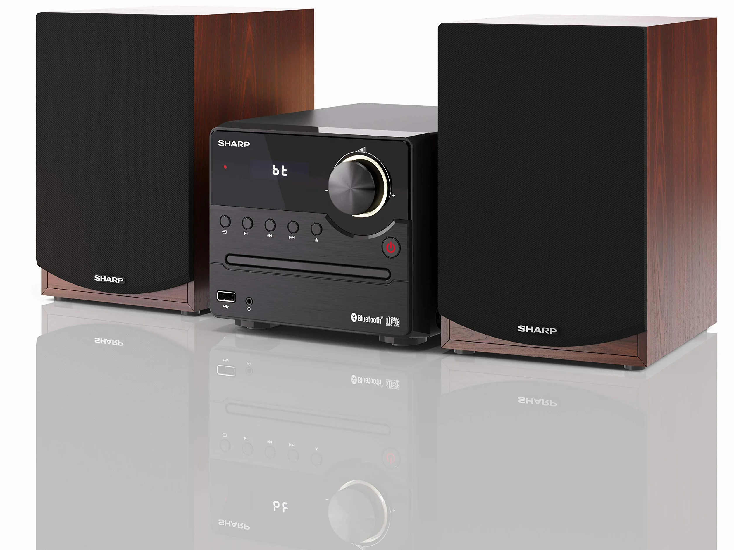 Sharp XL-B512(BR) Micro Chaîne Stéréo avec Radio FM, Bluetooth 5.0, CD-MP3, Haut-parleurs en Bois, 45 W Marron