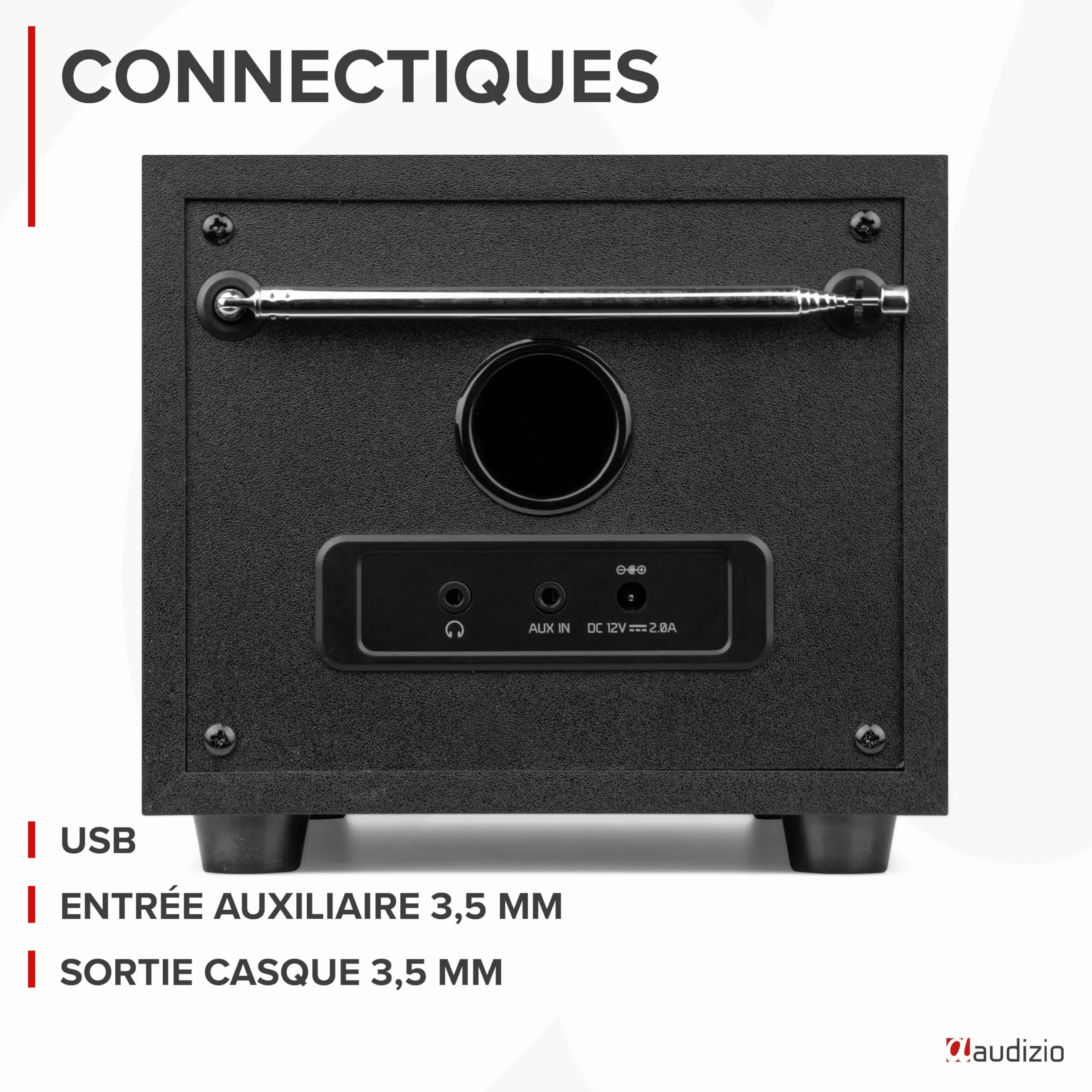 Audizio Vieste Radio Dab+ FM Bluetooth 5.0 - Noire, Subwoofer Intégré, Écran Couleur 2,8", Port USB, Sortie Casque, Télécommande Incluse, Idéale pour Écouter la Radio à la Maison