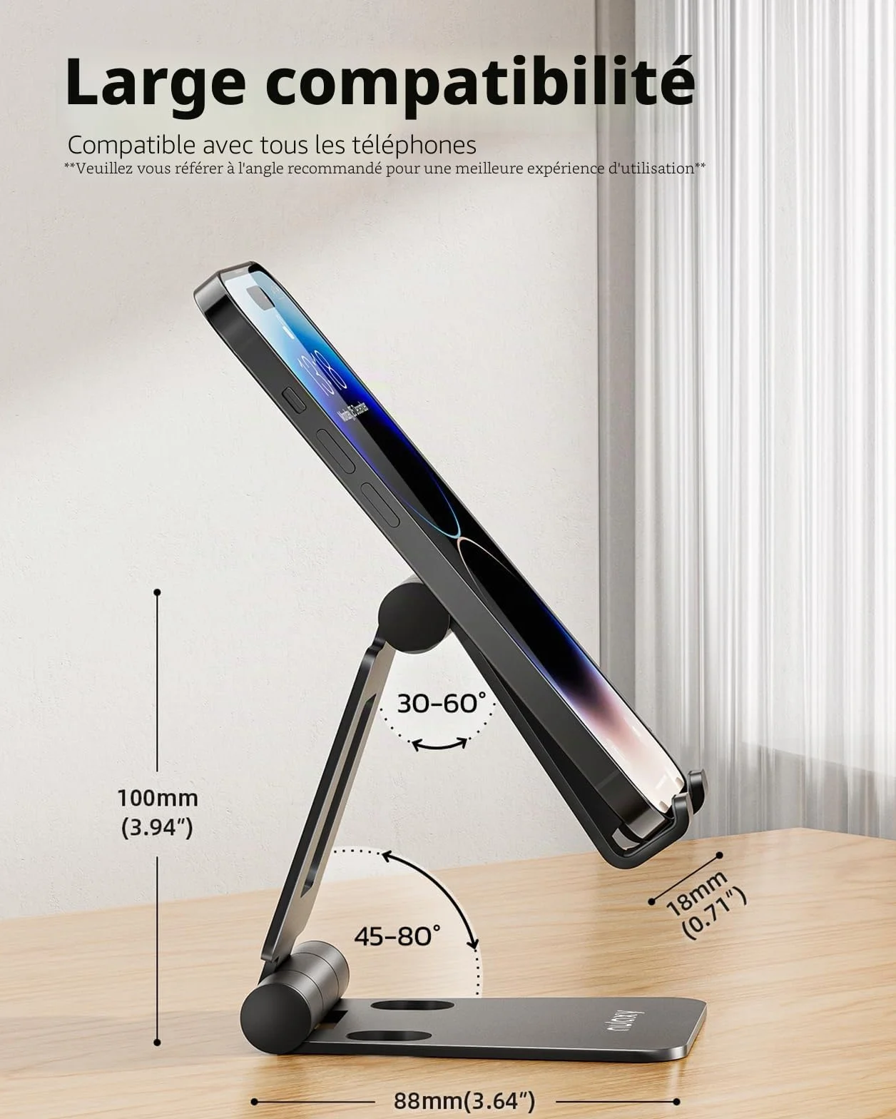 Nulaxy Support Téléphone Réglable Pliable Bureau, Compatible iPhone Samsung Huawei Smartphones, Noir
