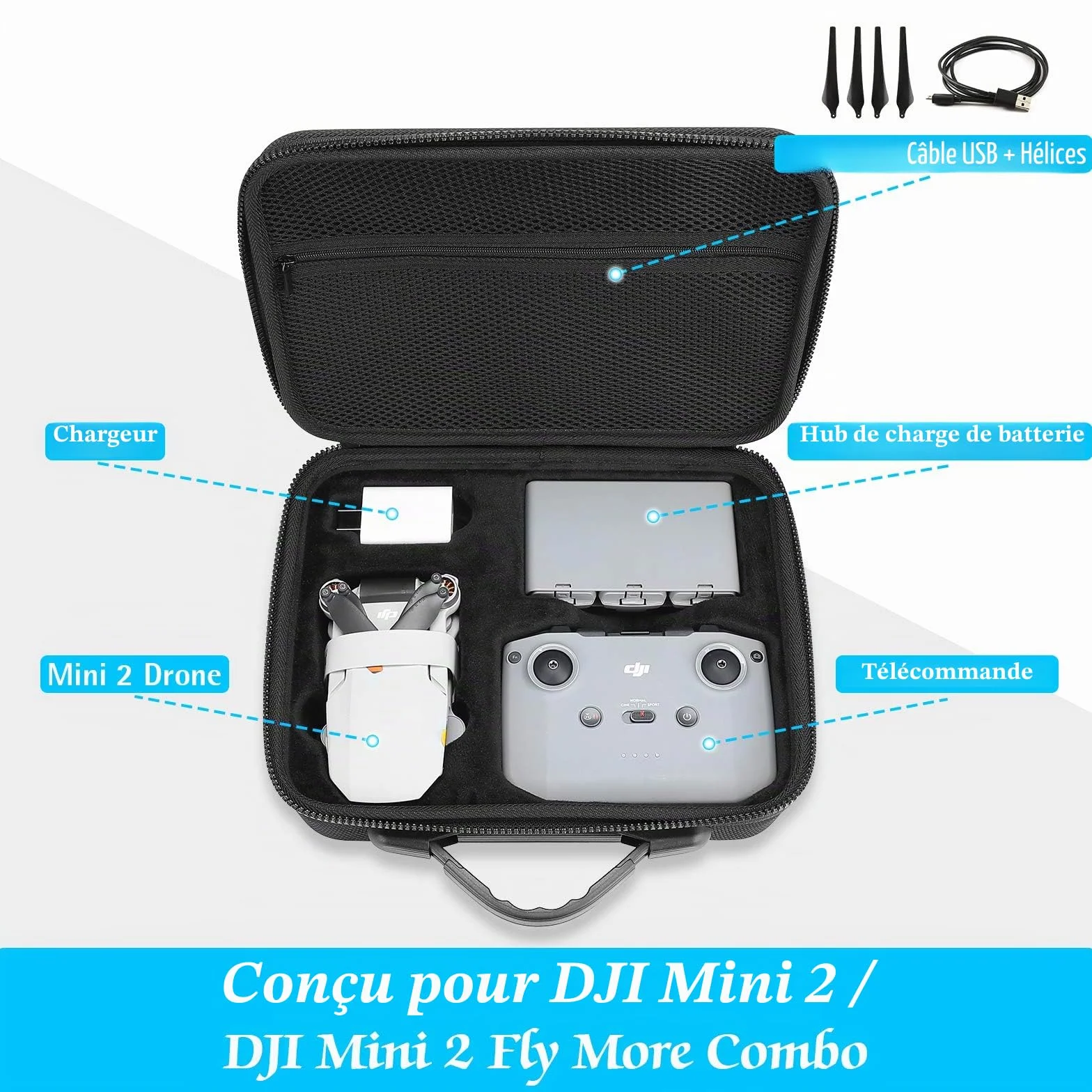 ProCase Étui Sac pour DJI Mini 4K/ Mini 2/ Mini 2 Fly/Mini 2 SE, Housse de Protection Étanche, Drone Sac de Voyage Coquille Dure pour DJI Mini 4K Accessiores -Noir
