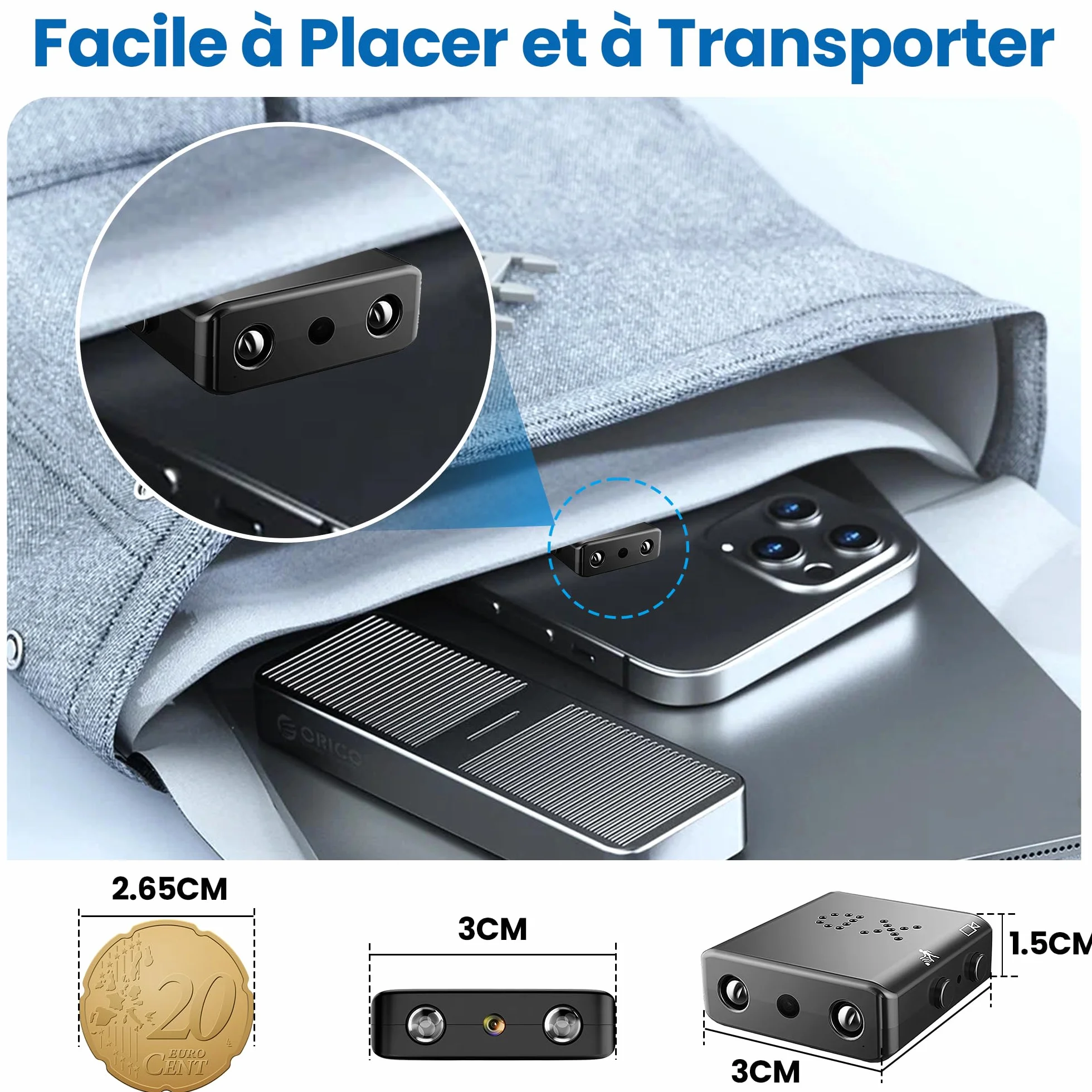1080p Mini caméra de Surveillance intérieure/extérieure, avec détection de Mouvement et Vision Nocturne, Batterie intégrée (autonomie de 50 Minutes), Enregistrement continu, Facile à Utiliser
