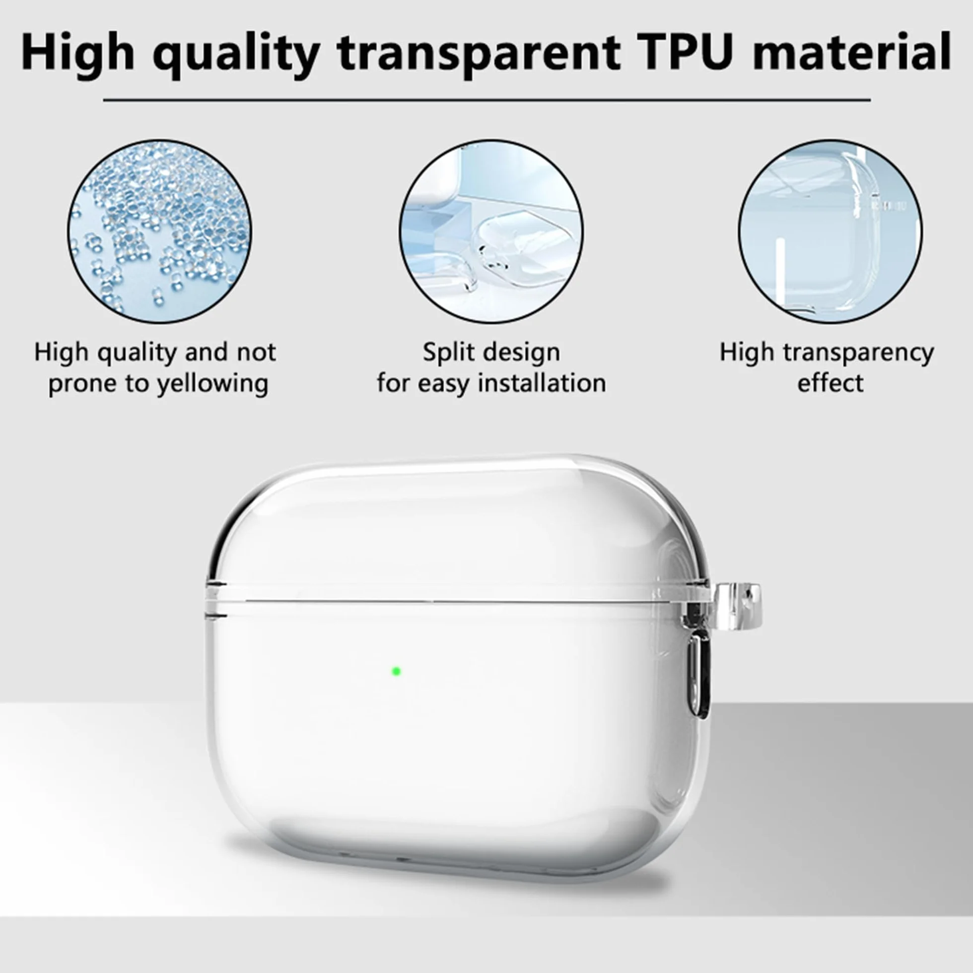 Fitudoos Compatible avec AirPods Pro 3 Coque,Témoin LED Visible,en TPU Coque Protection Antichoc,avec Porte-clés et Stylo de Nettoyage.(Transparent)