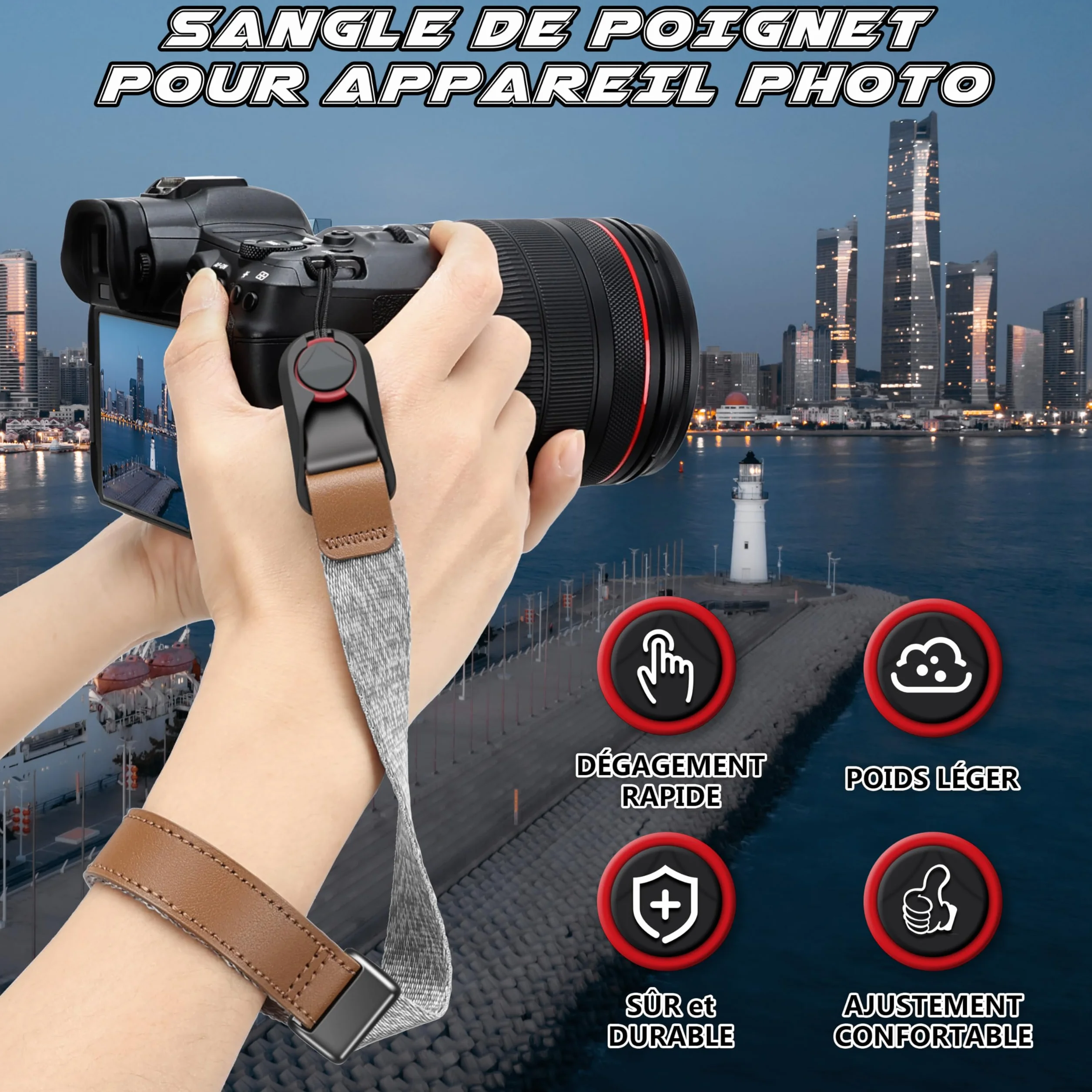 Sunya Dragonne pour Appareil Photo avec Boucle à Détachement Rapide, Sangle en Corde Nylon Compatible avec Appareils Photo DSLR ou Mirrorless