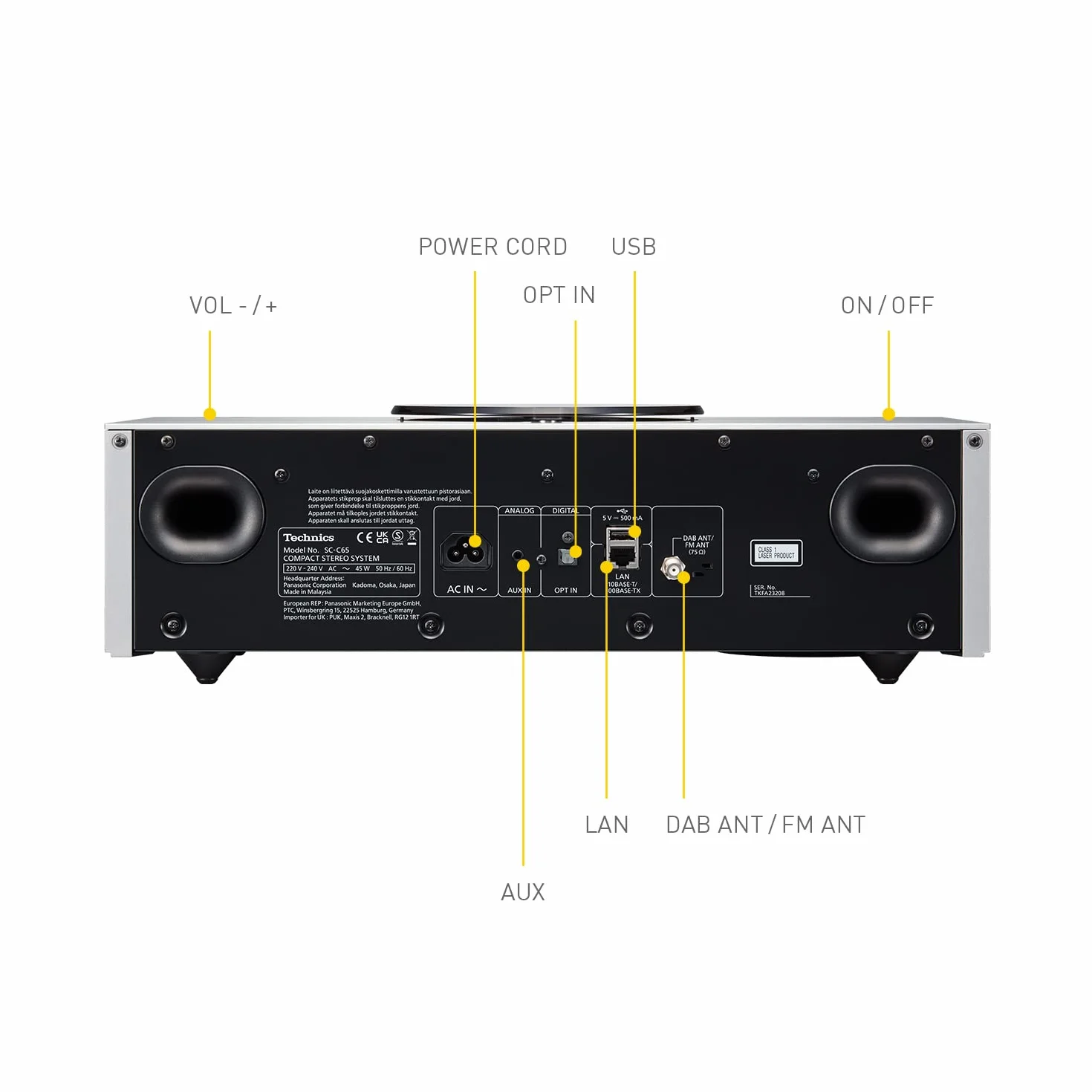 Technics SC-C65EG-S Système Musical Tout-en-Un avec Lecteur CD, Radio Dab+, USB, Bluetooth et Chromecast Intégrés, AirPlay 2, Canaux 2.1, Wi-FI, Argent