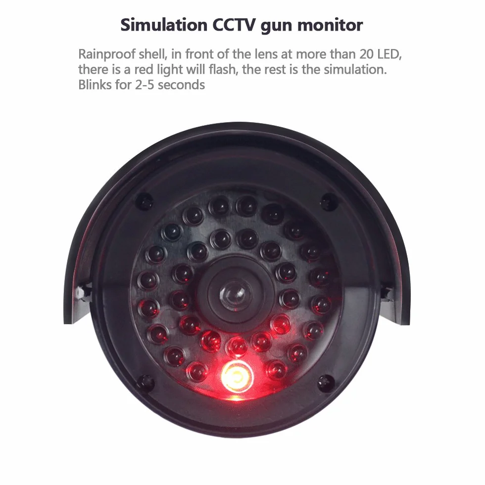 2PCS Caméra de Surveillance Factice Caméra Factice CCTV avec LED Lumière Clignotante étanche Noire Fausse de Sécurité Caméra avec Vis d'Autocollants d'Avertissement Fixé Au Mur