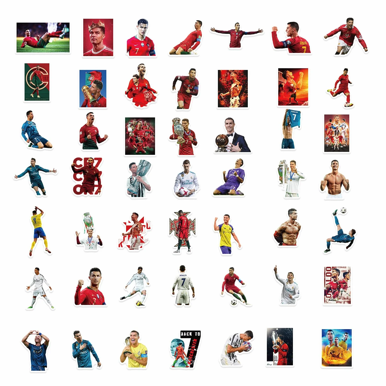 Autocollants Cristiano Ronaldo Vinyle Imperméables Lot de 50 Stickers Football