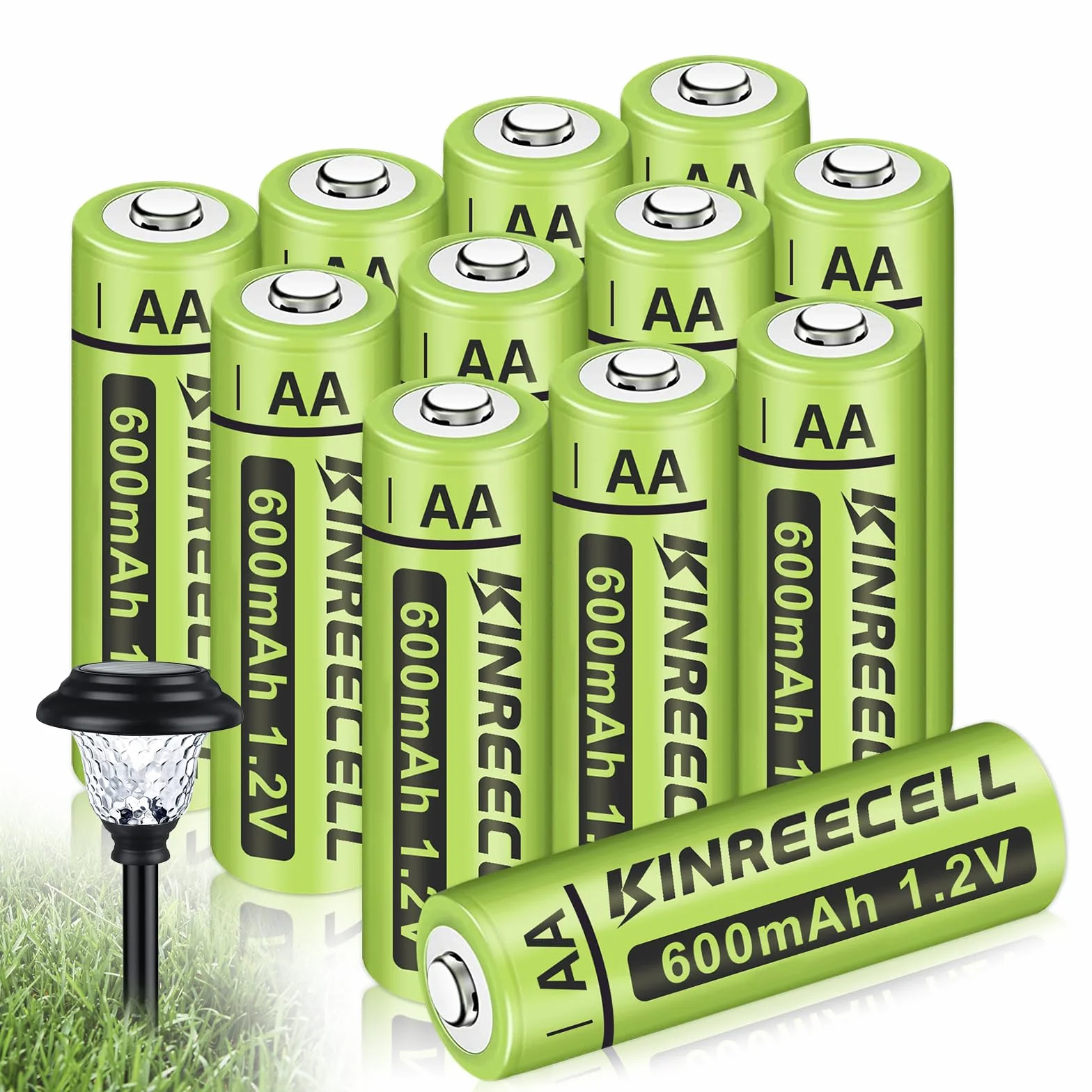Batteries Rechargeables AA Ni-MH 1,2V pour Lampes Solaires, Guirlandes Lumineuses (Pack de 12)