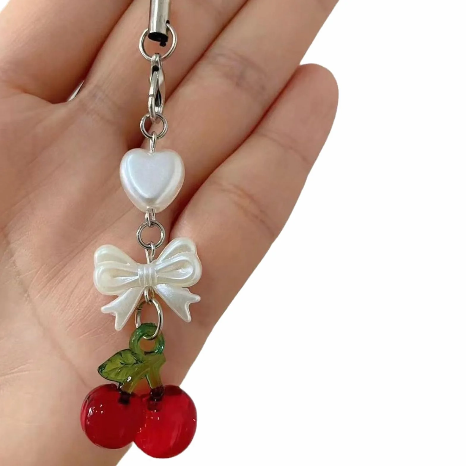 Breloque de téléphone en forme de cerise fabriquée à la main, pendentif fruit, chaîne et sangle pour sac à dos