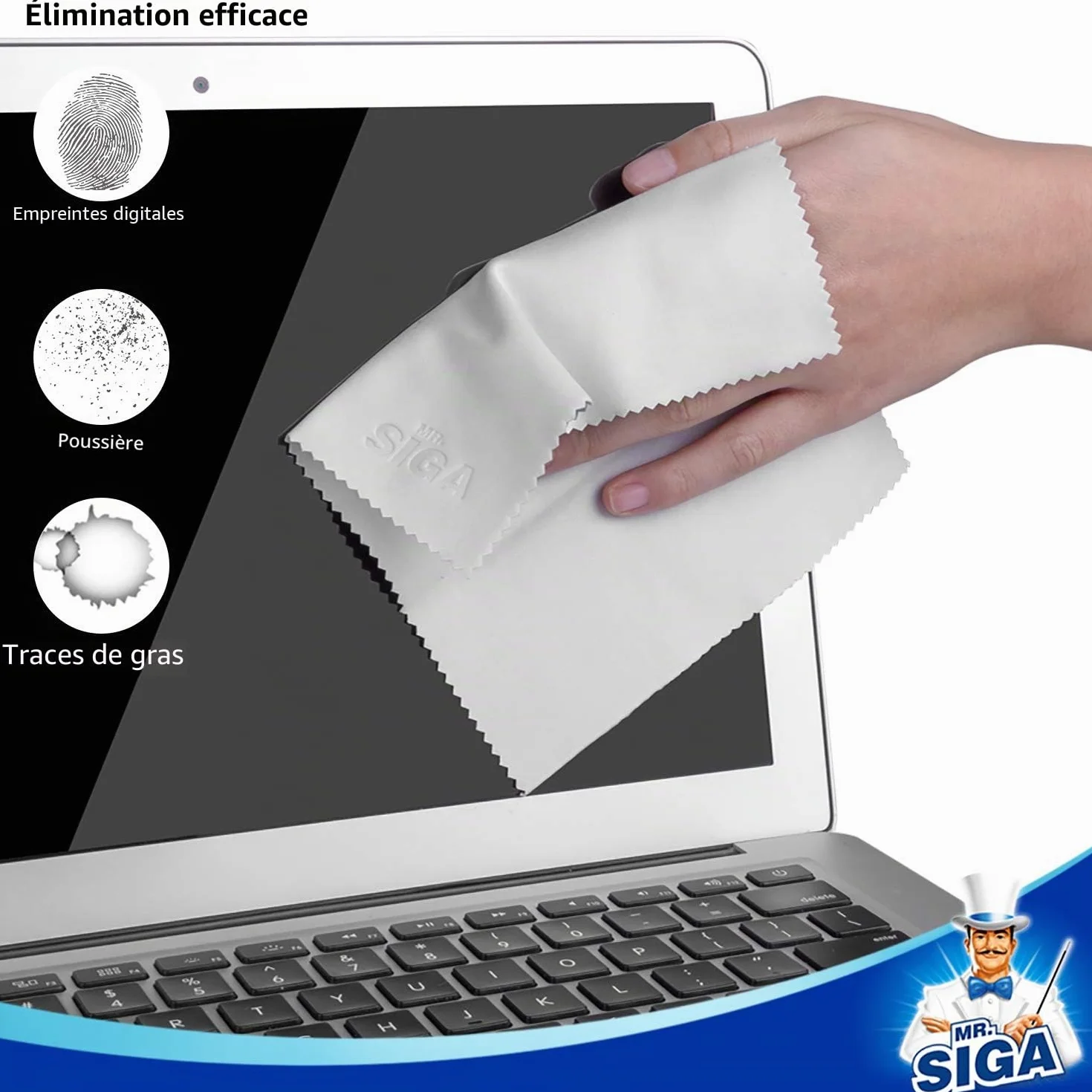 MR.SIGA Chiffons de Nettoyage, Lot de 6, en Microfibre Surchoix pour Lentilles, Lunettes, Ecrans, Tablettes, Glasse, 6 x 7 Pouces (15 x 18 cm), Marine/Gris