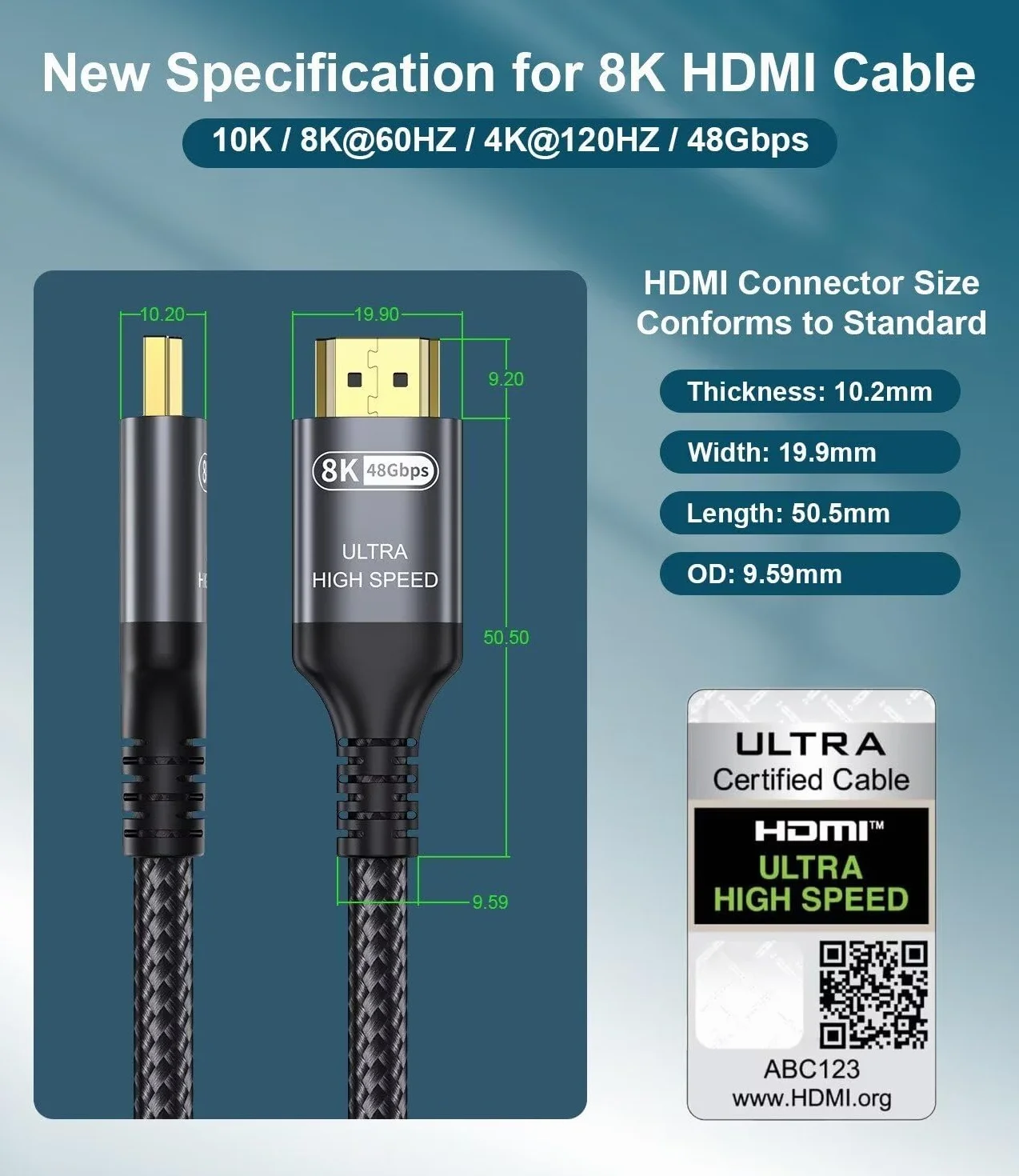 Certifié Câble HDMI 2.1 10K 8K 1M, 48Gbps Câble HDMI Ultra Haut Débit Ethernet CEC 4K 240Hz 200Hz 165Hz 144Hz 120Hz 10K 8K 60Hz ARC eARC Netflix HDCP2.3 HDR10+ PC Laptop RTX5090 TV Écran Projecteur