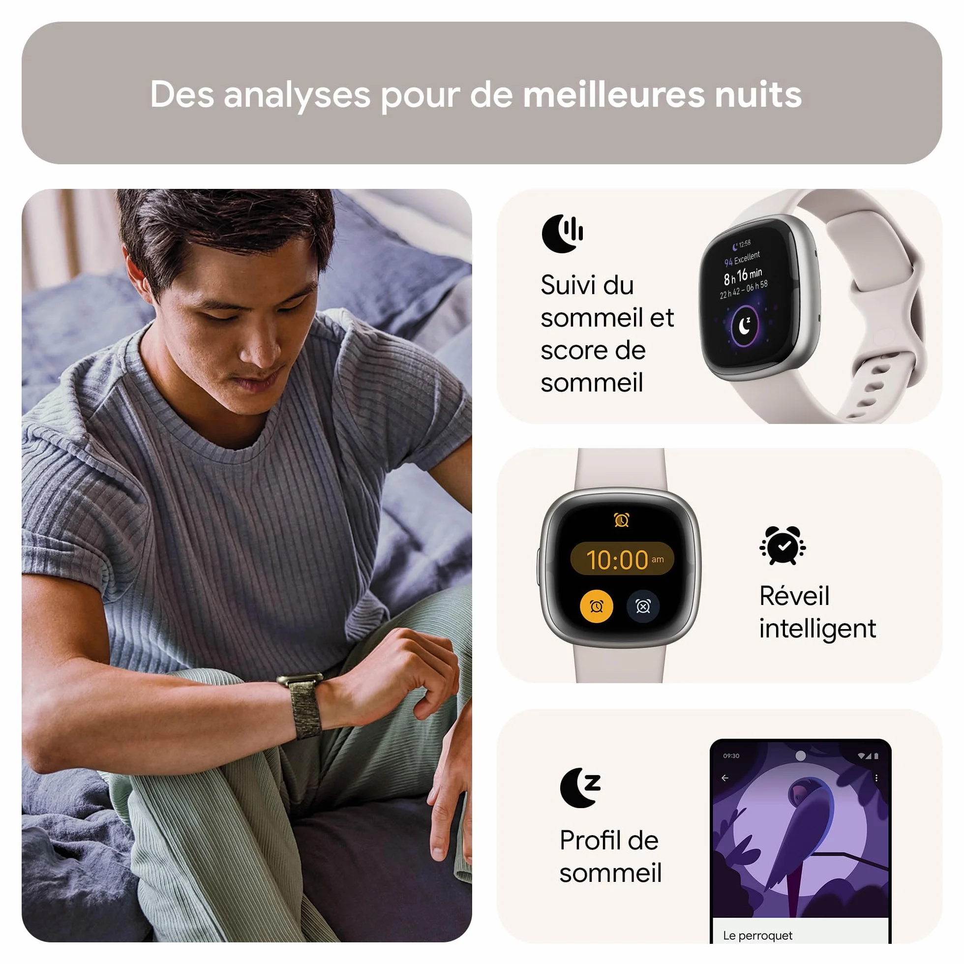 Fitbit Sense 2 Montre connectée sport santé GPS intégré autonomie 6 jours compatible iOS 15 Android OS 9.0