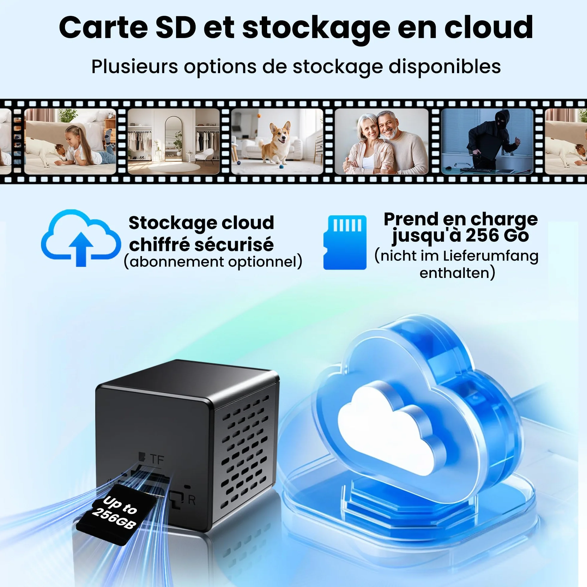 Caméra Espion Mini 4K Vision Nocturne WiFi - Caméra de Sécurité Intérieure Détection de Mouvement - Stockage Cloud Carte SD Batterie Intégrée