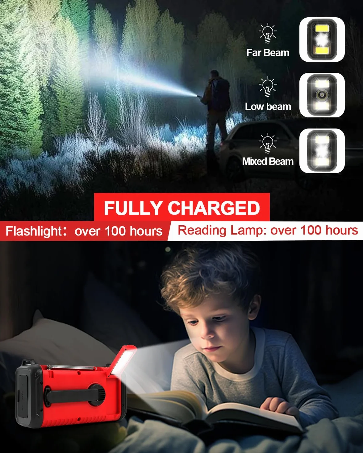 Radio à manivelle d'urgence 20 000 mAh 74 000 mWh NOAA AM FM solaire avec chargeur téléphone lampe de poche