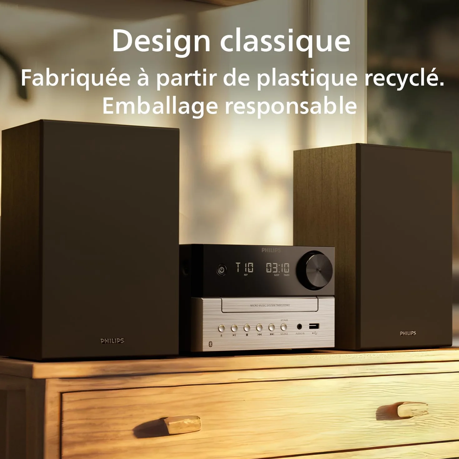 Philips TAM3205M2 HiFi Microchaîne Bluetooth Lecteur CD USB Radio FM Auracast