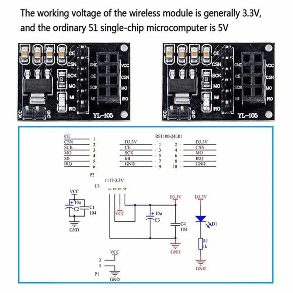 NRF24L01 + PA + LNA Module sans Antenne 1100 Mètres Longue Distance 3.3 V