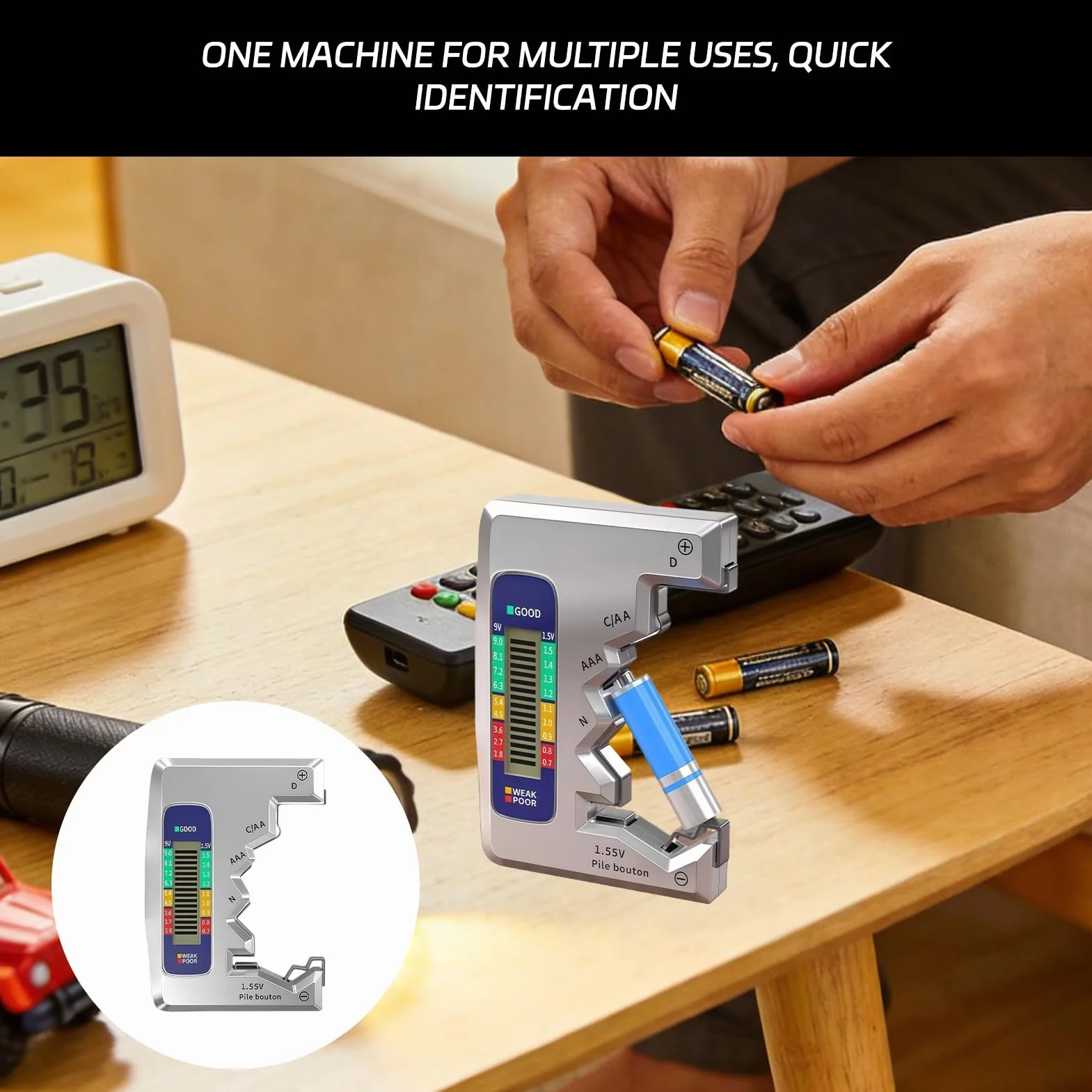 Universal Battery Tester pour Piles AA AAA C D N 9V 1.5V