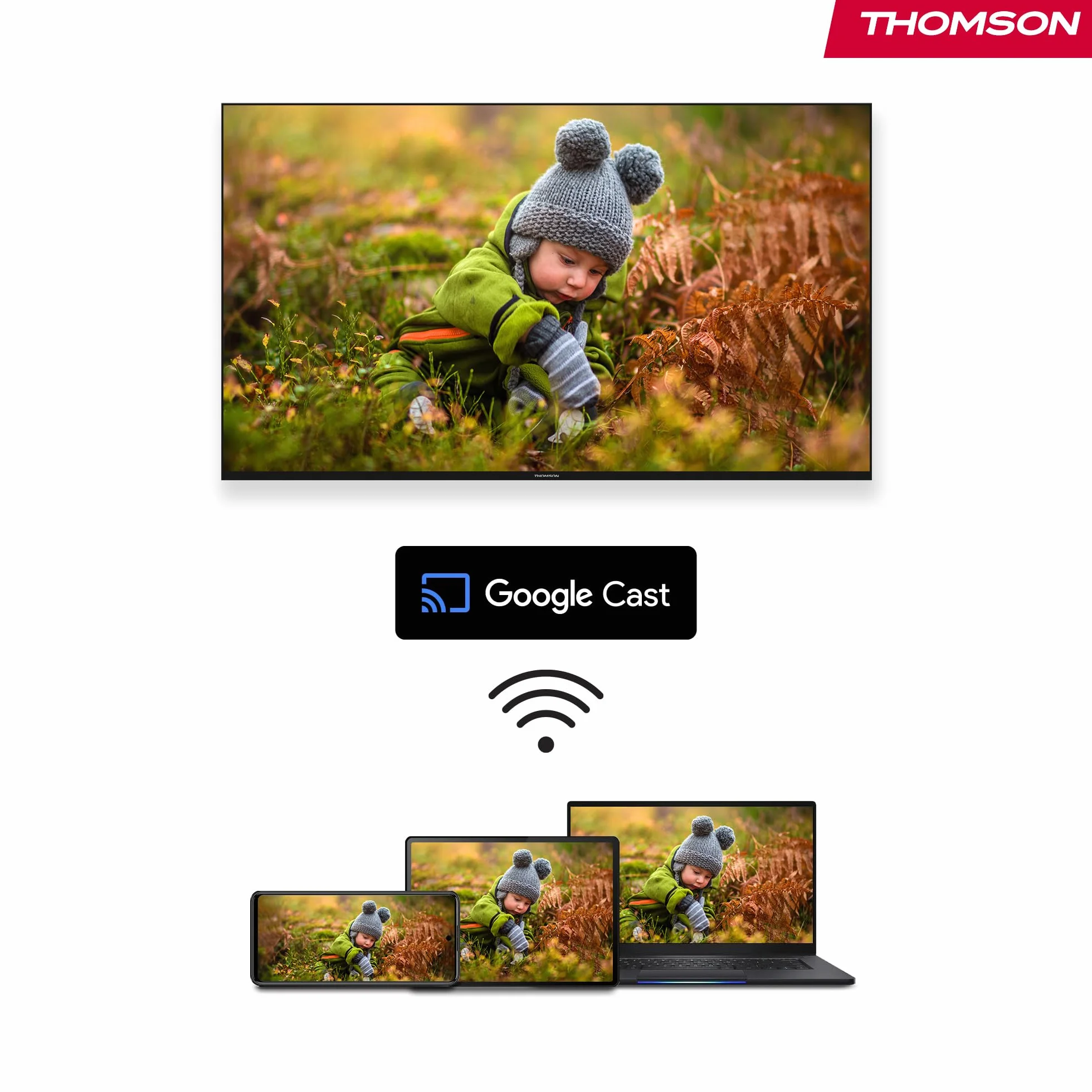 Thomson Go Cast 152 Dongle de Streaming, 4K UHD Google TV, Commande Vocale, Google Cast, Dolby Atmos, Dolby Digital+, HDR10, Portable, 2 Go RAM, 32 Go Stockage – Blanc