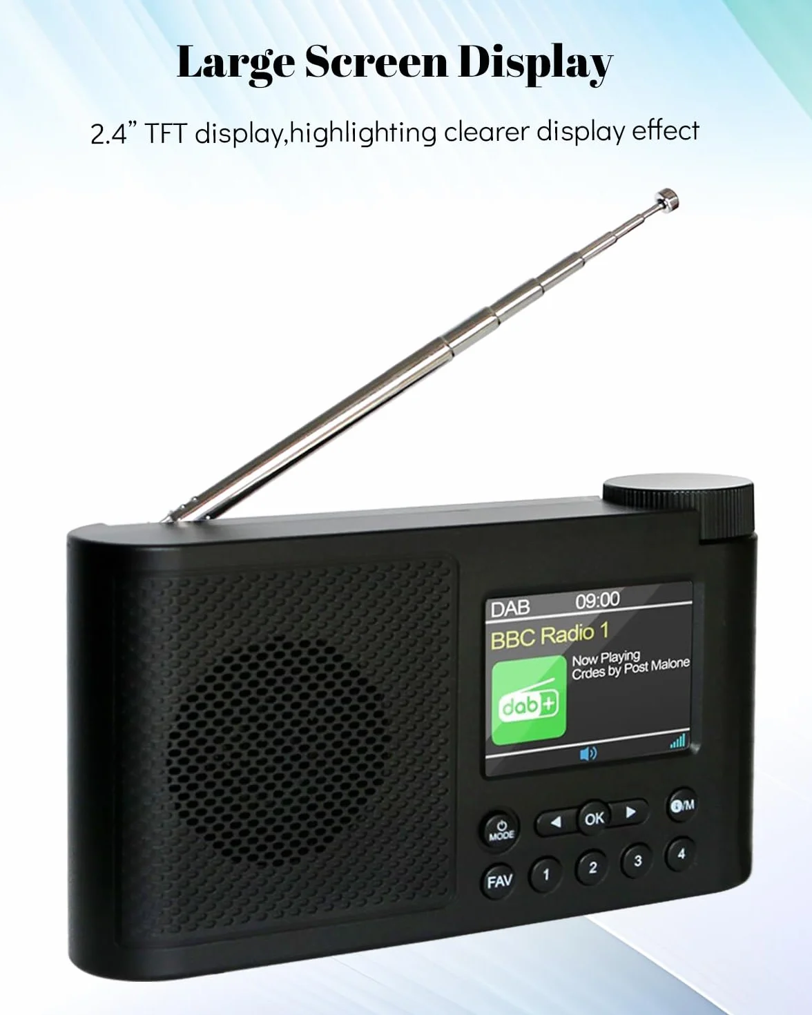 Radio Dab Portable, Radios Dab Plus Numériques avec Bluetooth, Radio FM Rechargeable par USB, Radio Petite Alimentée par Batterie, Horloge Doubles Alarmes, Minuterie de Veille, 40 Stations Préréglées