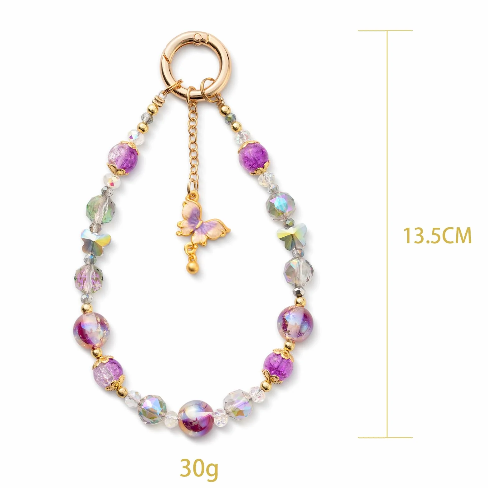 Bracelet de téléphone portable Papillon Chaîne Poignet court Perle Dragonne