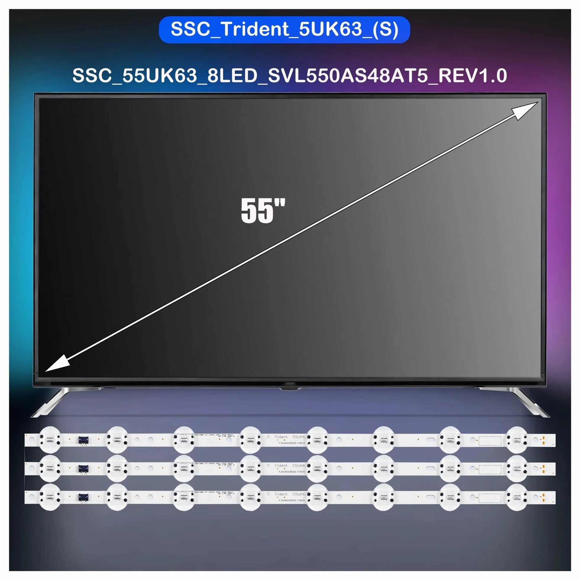 Bande de rétroéclairage LED pour 55UK6300PLB, 55UK6450PLC, 55UK6200PUA, 55UK6200PUE, SVL550AS48AT5, 55UK6470PLC, 55UK6450PLC, 55UK6300MLB
