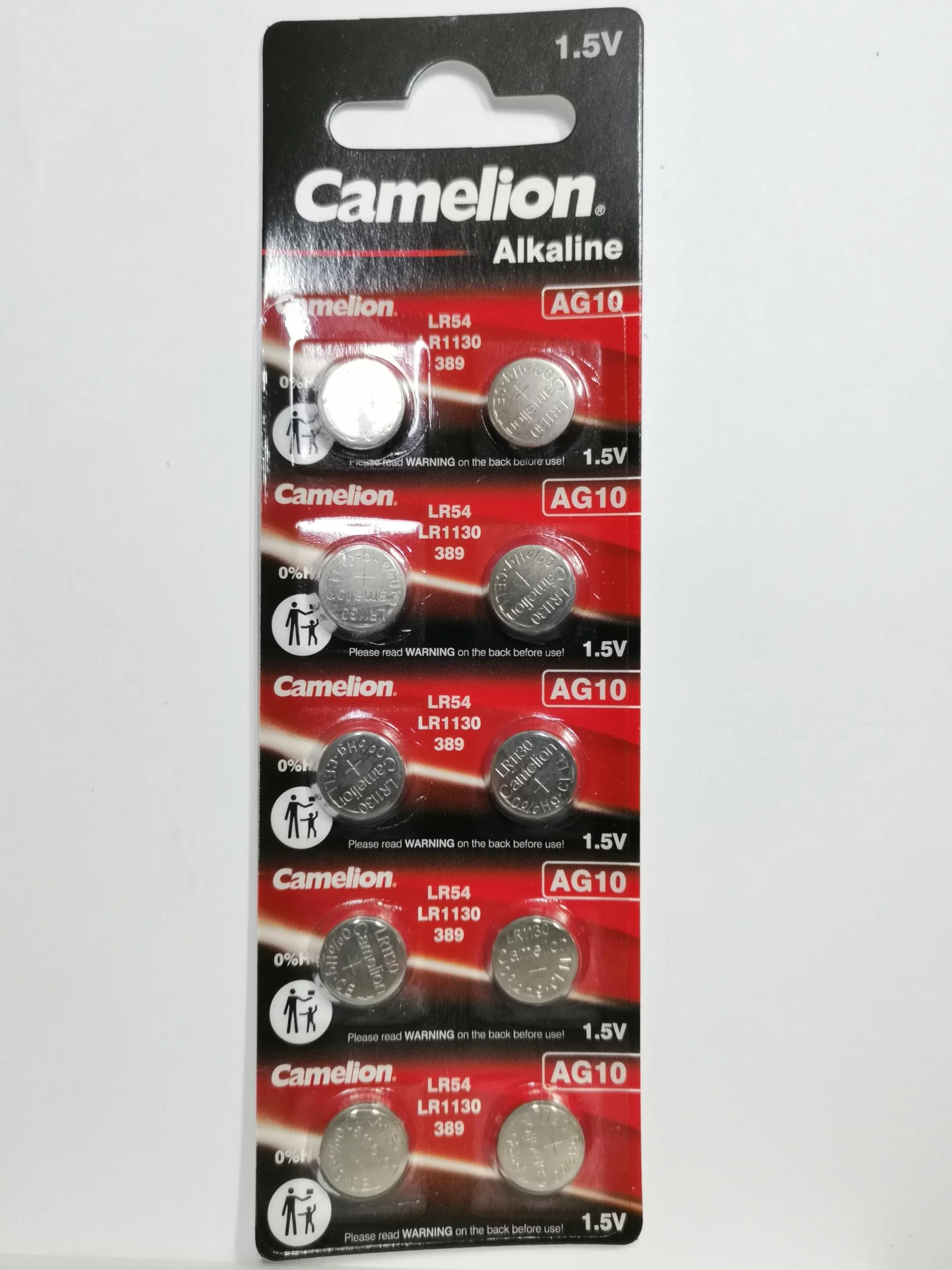 10 Camelion Ag10 / Lr54 / 189/389 / Lr1130 Pack de 10 Piles alcalines, Longue durée (Date d'expiration marquée)