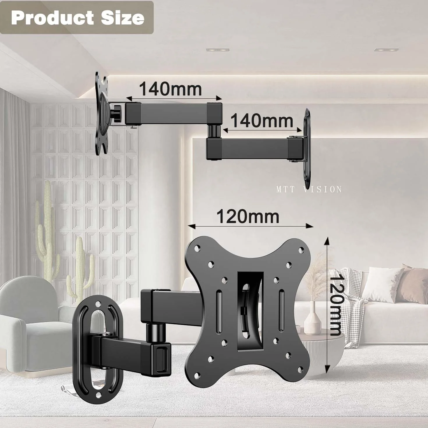 Support TV Mural 14 à 27 Pouces Ecran PC,Orientable et Inclinable,VESA 75x75mm / 100x100mm jusqu'à 10 kg,Universel 17 19 21 24 Pouces Support Mural TV,Support de Moniteur