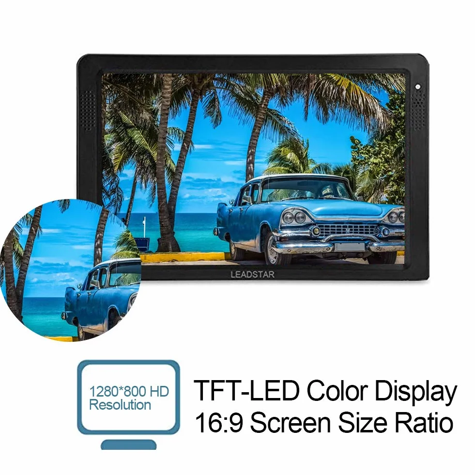 TV Portable 12 Pouces, Télévision Numérique T/T2 1080P 16: 9 avec 2 Haut-Parleurs pour Chambre à Coucher,Cuisine,Caravane,Voiture-Support Antenne/VGA/AV/Casque/HDMI/USB,Carte SD/MMC