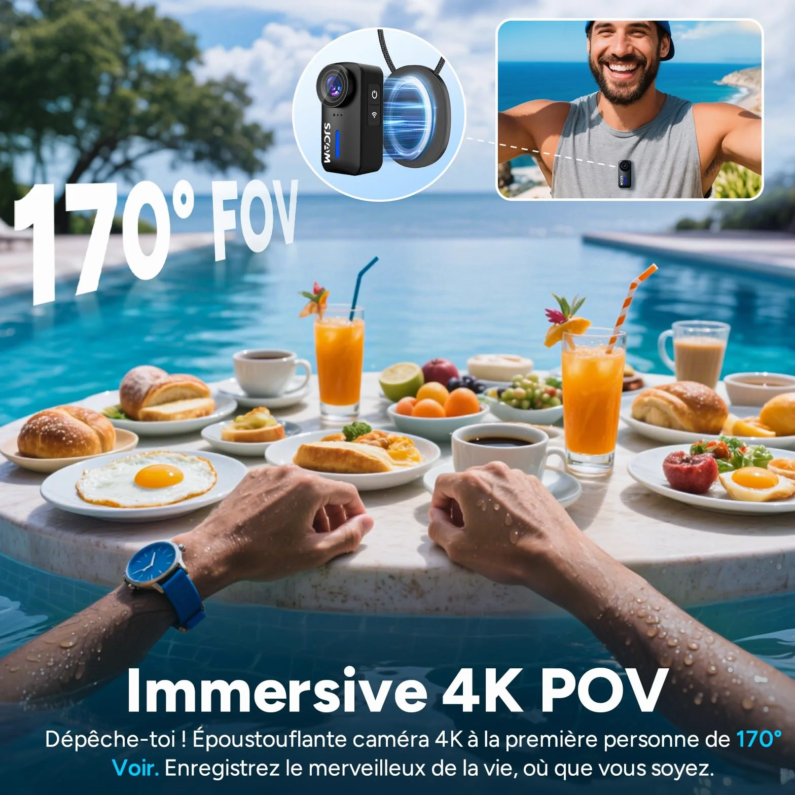 SJCAM C110Plus Mini Caméra Vlog Sport 4K sans Carte, Caméra Corporelle 170° FOV, Enregistrement Audio et Vidéo, 8X Zoom, Stabilisation 6 Axes, Caméra Action pour Cyclisme, Moto, Famille, Voyage, Noir