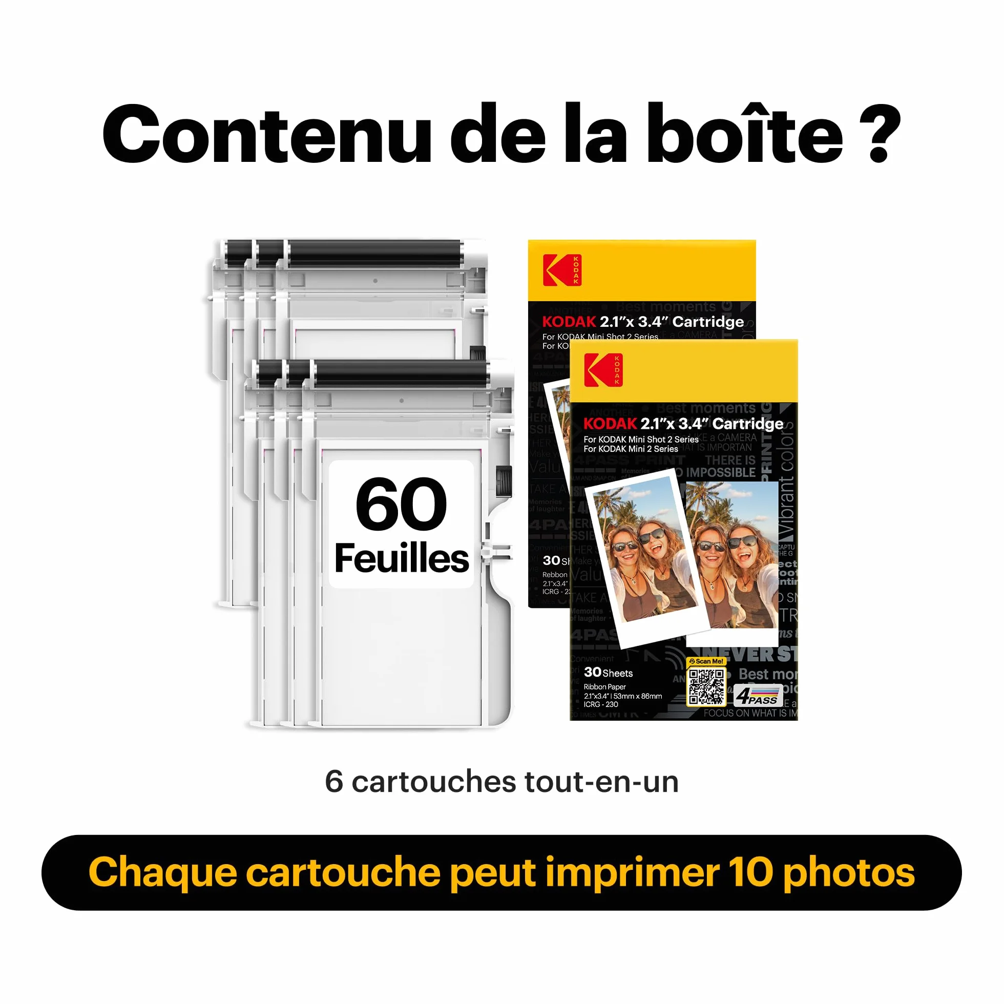 KODAK ICRG260 – Cartouche photo 4PASS avec papier 60 tirages 5,3x8,6 cm, Compatible Mini Shot 2, Mini Shot 2 Retro, Mini 2, Mini 2 Retro