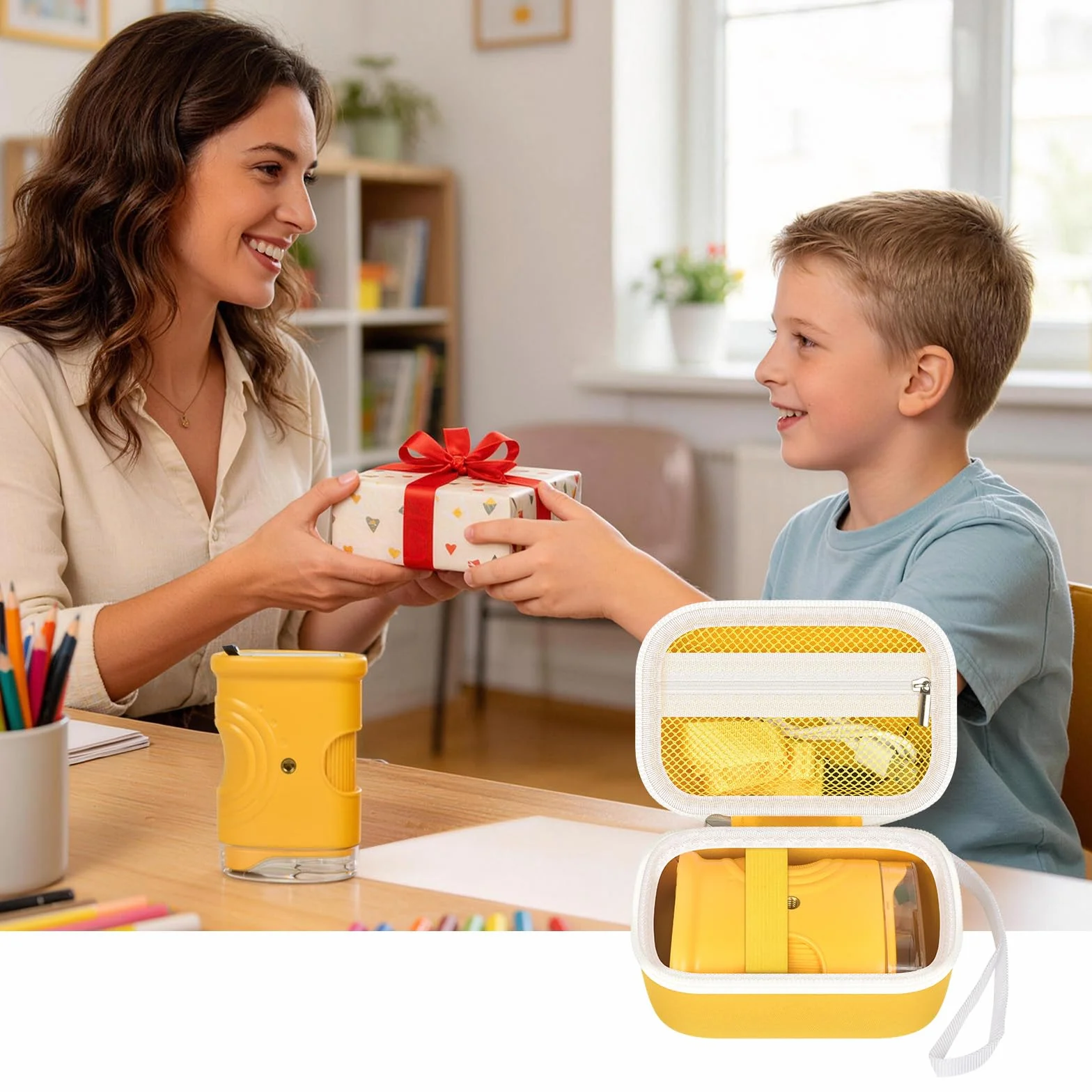 Étui de microscope pour enfants BMDSAE/pour microscope numérique portable Edubini 1000x, support de rangement portable pour câble de charge et accessoires de cartes SD (boîte uniquement)