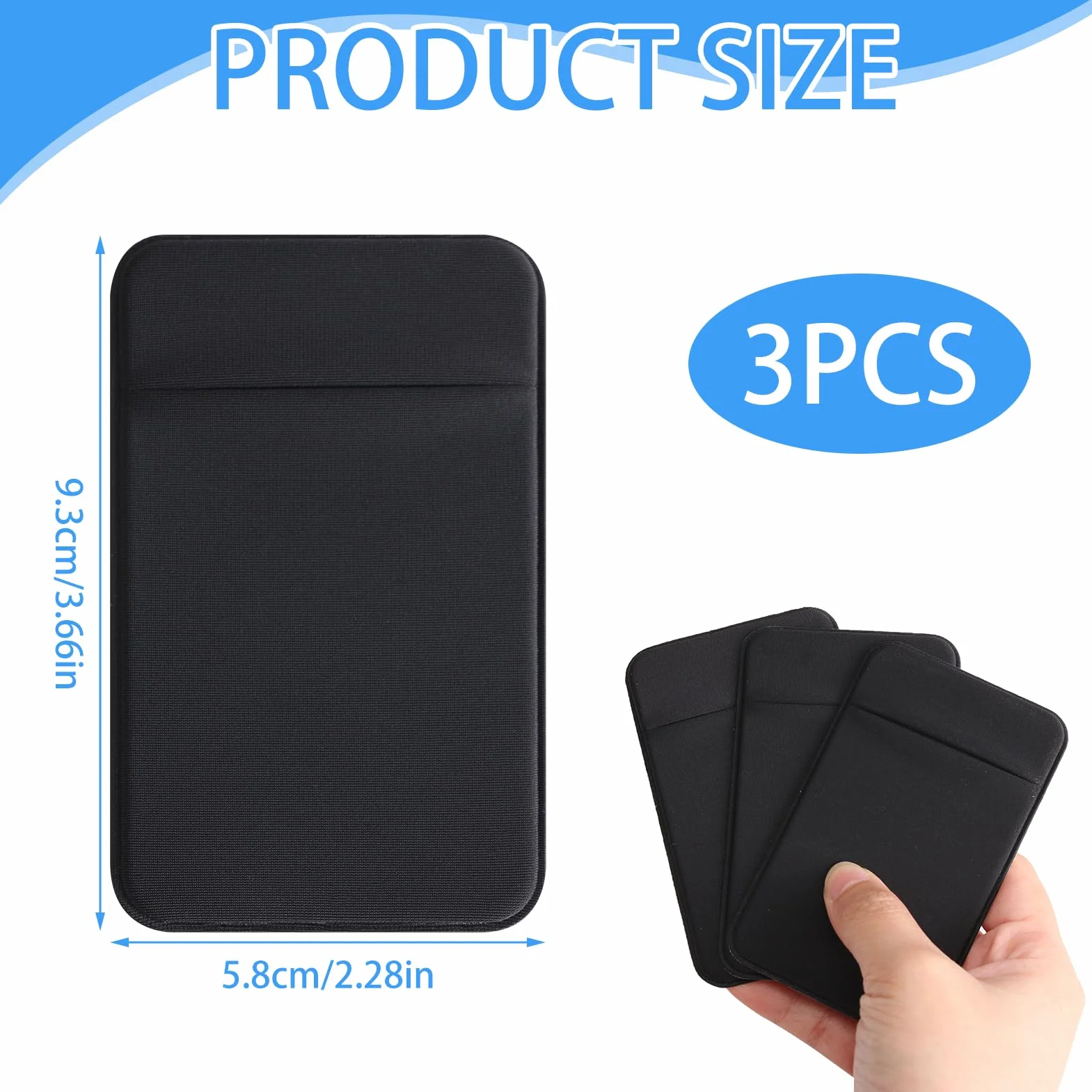 Portefeuille de Téléphone 3 Pièces à Coller Pochettes Extensibles en Tissu Compatible iPhone Samsung LG Noir