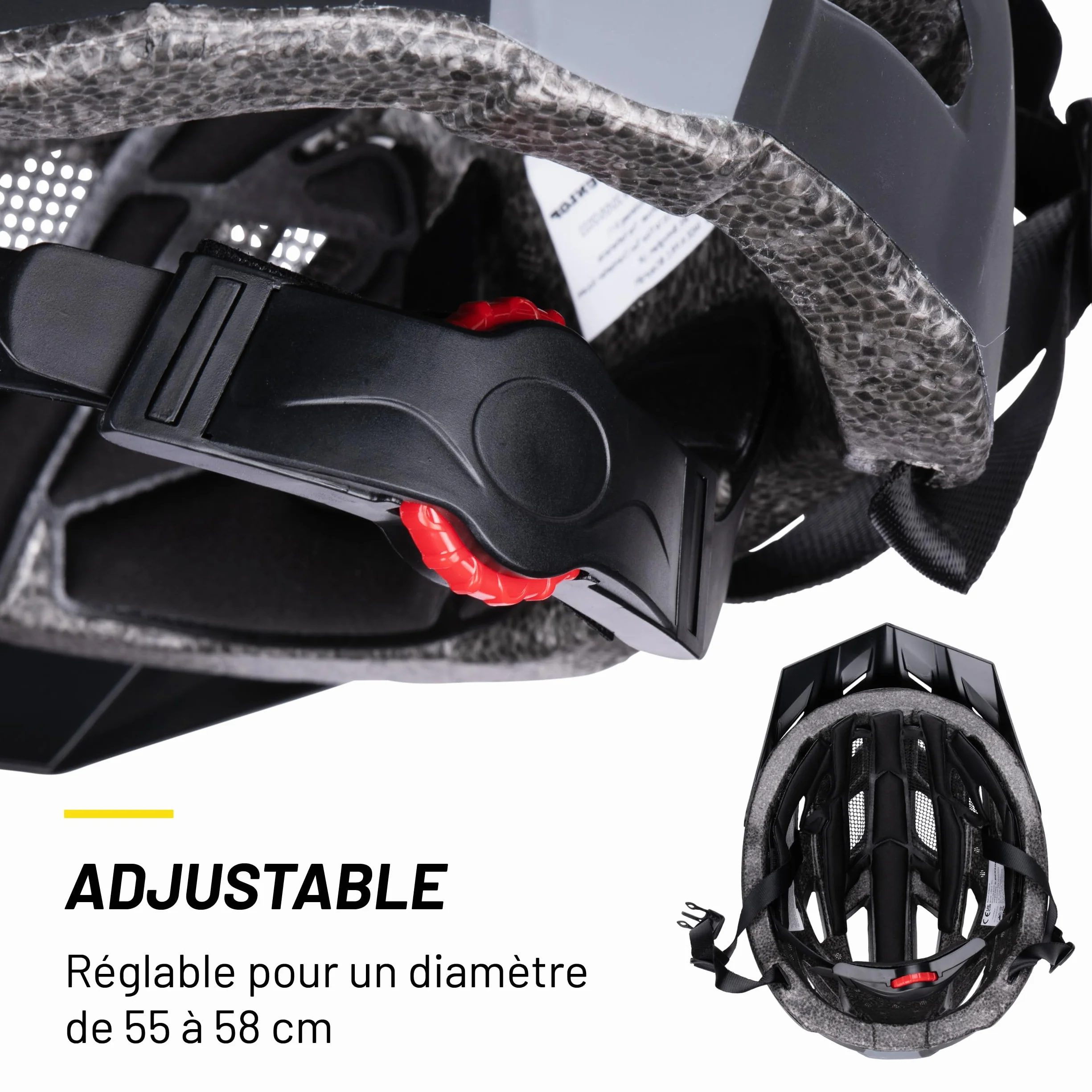 Casque Vélo Lumière LED Réglable 55-58 CM Noir