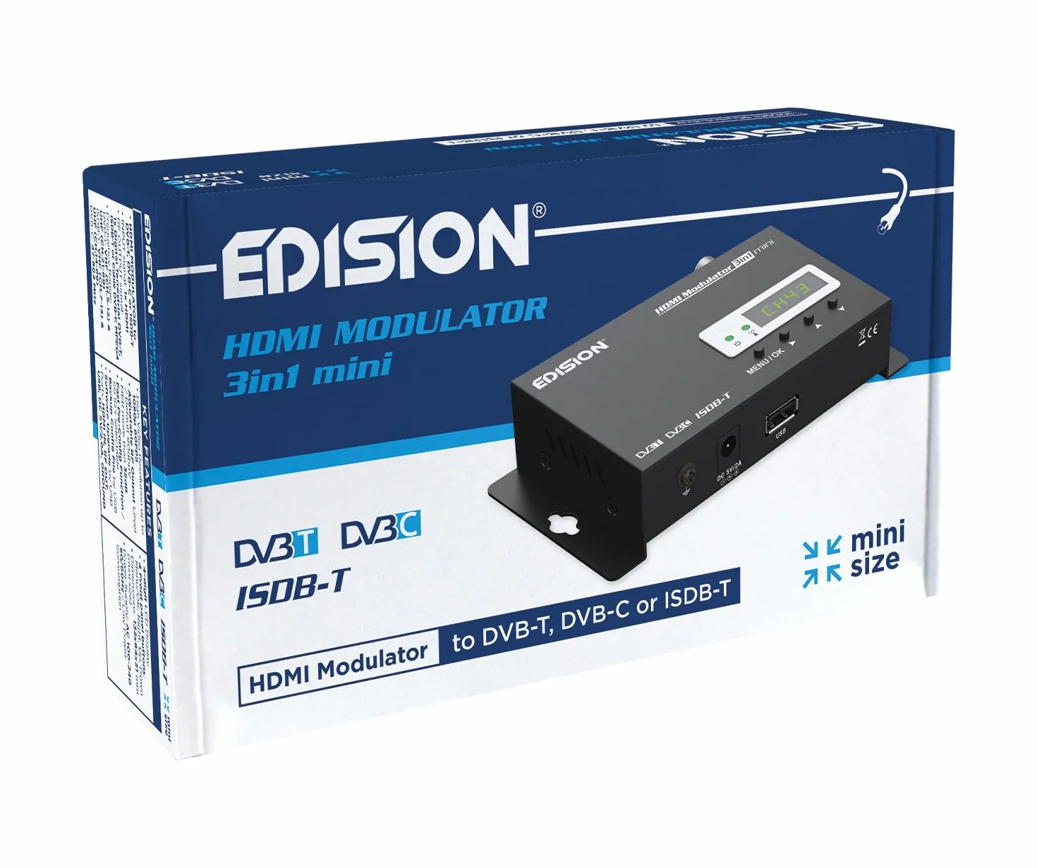 EDISION HDMI Modulator 3in1 Mini DVB-T ISDB-T DVB-C Full HD Coaxial LED