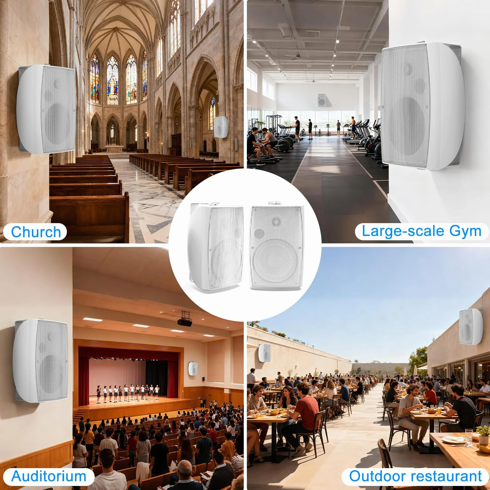 Herdio 8 Pouces 600W Haut-Parleur Bluetooth extérieur, étanche Enceintes d'extérieur, Haut-Parleur Mural résistant avec Paire TWS | Convient aux Grands espaces (Blanc)