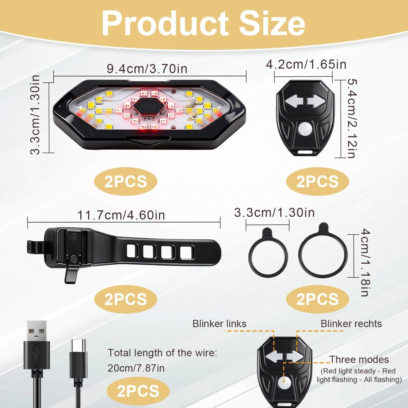 Feu arrière vélo télécommandé sans fil 32 LED 5 Modes Alarme 120 DB Rechargeable USB 900 mAh IPX4