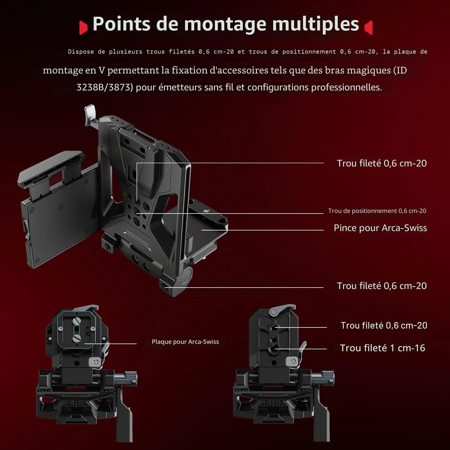 SMALLRIG V Mount Pro Kit de Plaque de Batterie Pliable, avec Plaque QR pour Arca, Support de Protection d'Ecran LCD et Clips de Câble, Support Vidéo Compact Tout-en-Un pour V Mount Batterie - 5315