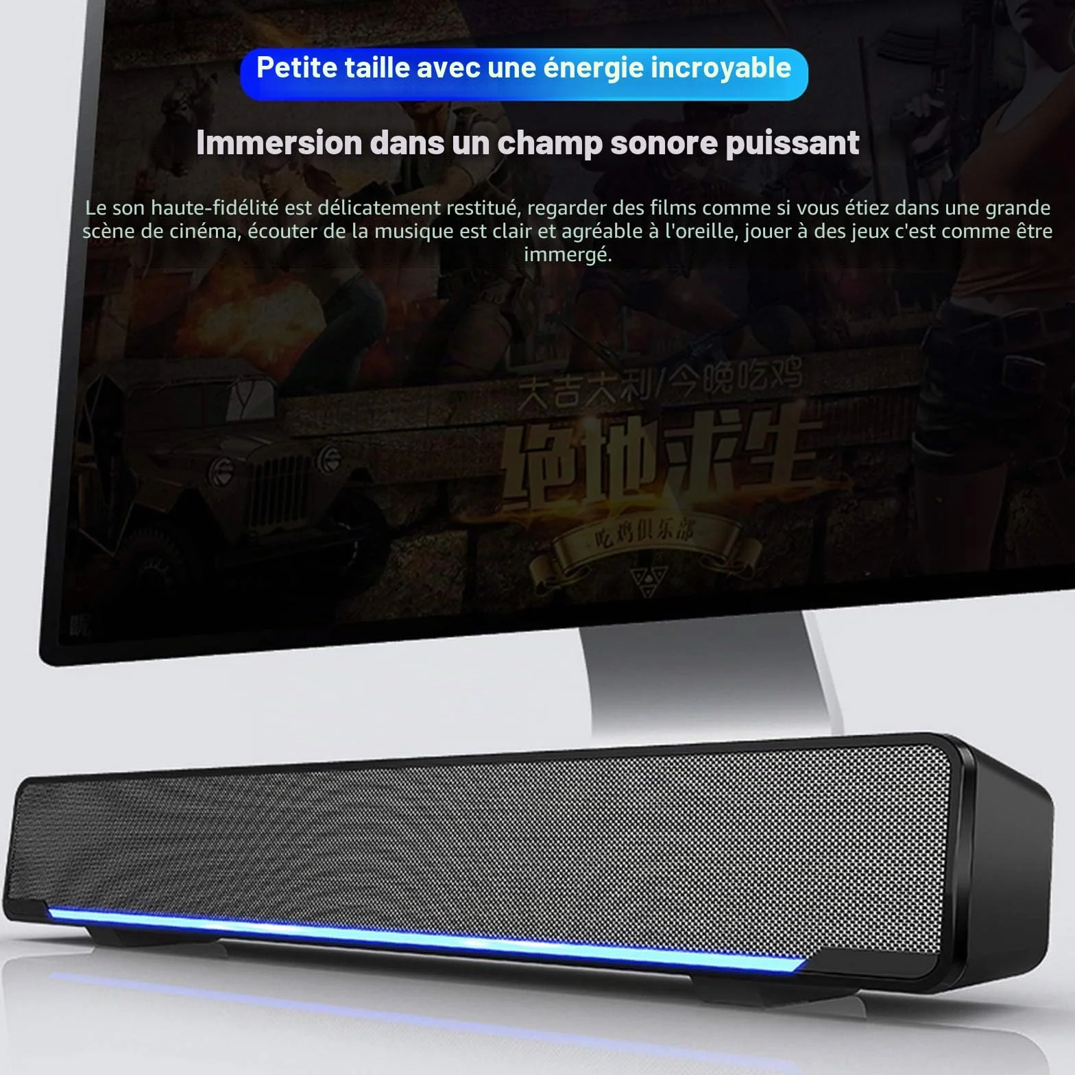 Barre de Son avec Subwoofer, Haut-Parleur Stéréo Filaire, Entrée USB/3.5mm pour PC Smartphone