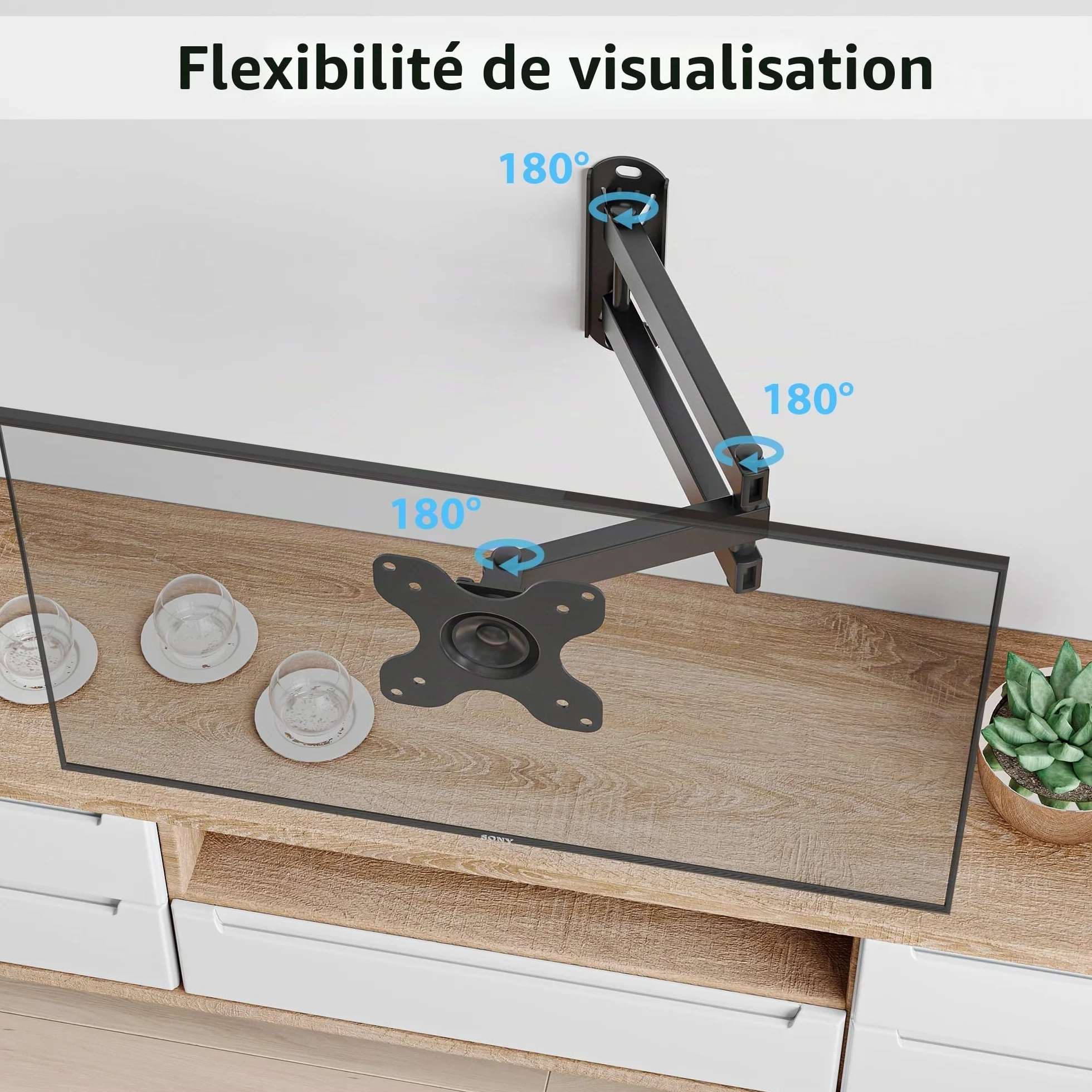 BONTEC Support TV Mural Orientable et Inclinable Universel pour Télévision et Moniteur 13-30 Pouces, Fixation Murale VESA 75x75/100x100mm, Charge Max 15kg, Extension 38.2cm, Facile à Installer