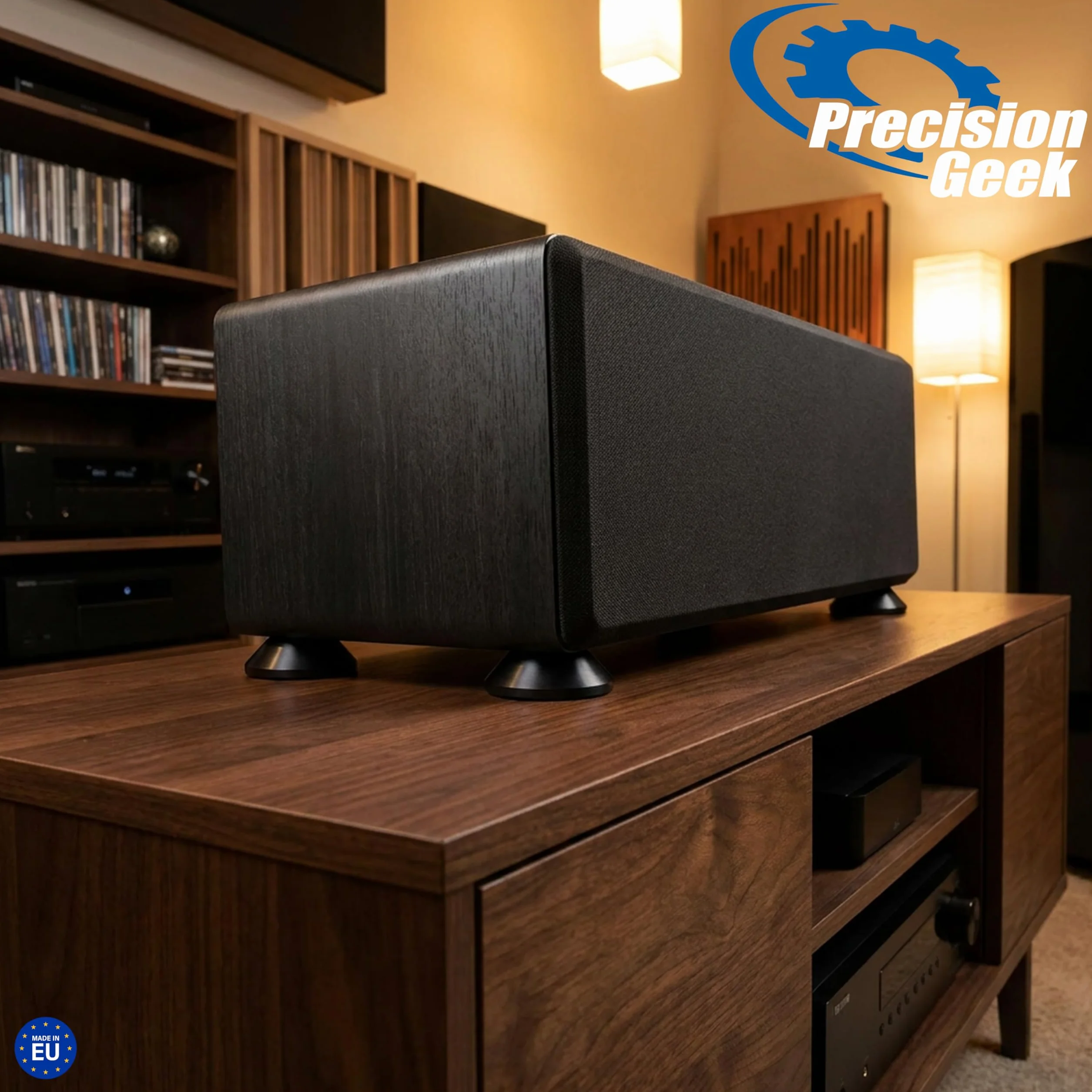 PrecisionGeek® – Contre-Pointes de découplage HiFi Ø 20 mm – Aluminium Noir – Forme Conique – Supports antivibrations pour Enceintes, subwoofers, amplificateurs et Barres de Son – Lot de 8
