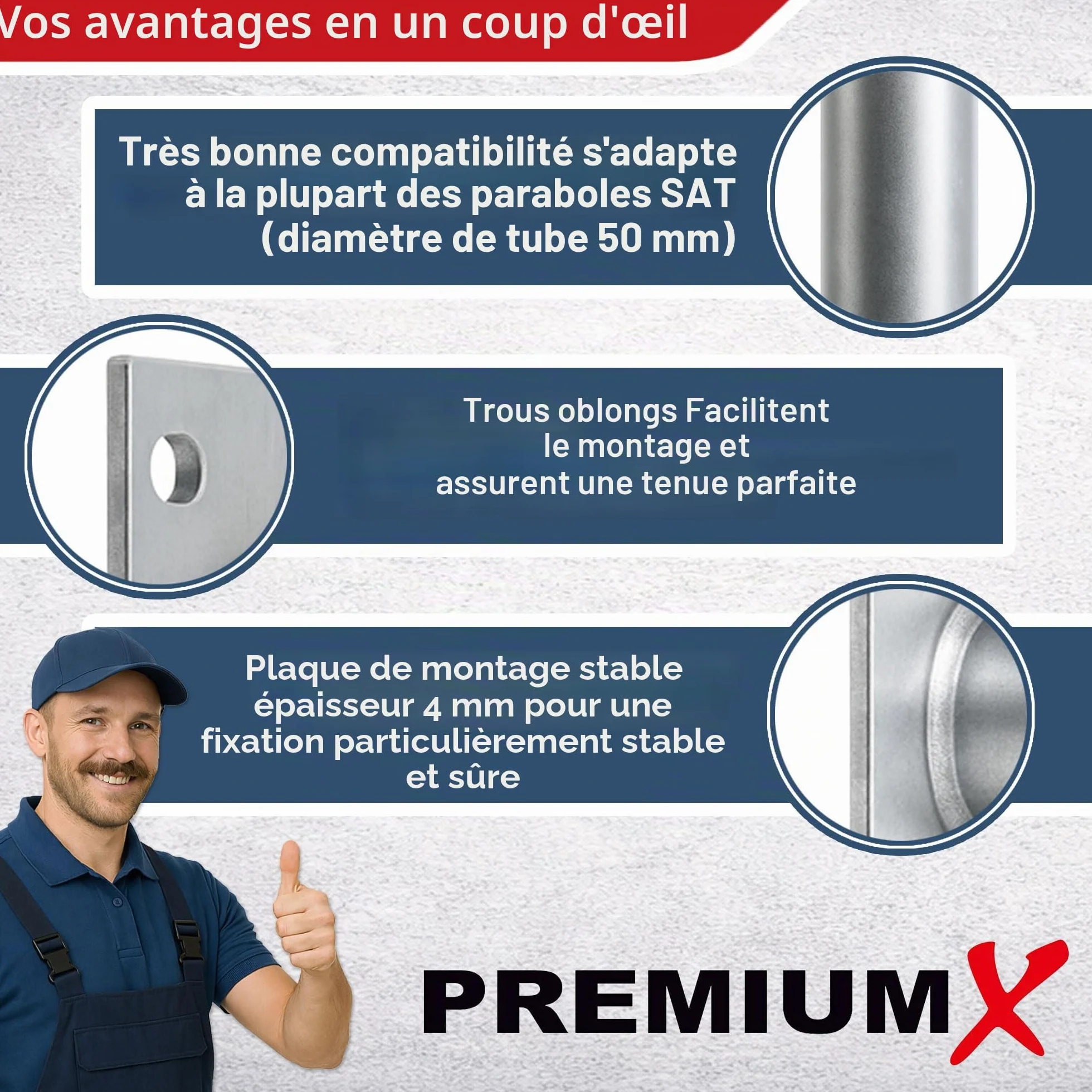 Premium X Support Mural Satellite 45cm en Aluminium pour Parabole Satellite - Support pour antenne parabolique avec Distance au Mur de 45 cm 450 mm