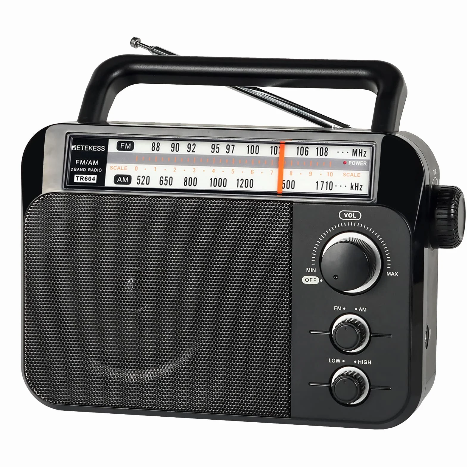 Retekess TR604 Radio Portable FM, Poste Radio Pile et Secteur, Excellente Réception Antenne, Transistor, Enceinte, Prise Casque, Grand écran,en Cadeau, pour Personnes Âgées
