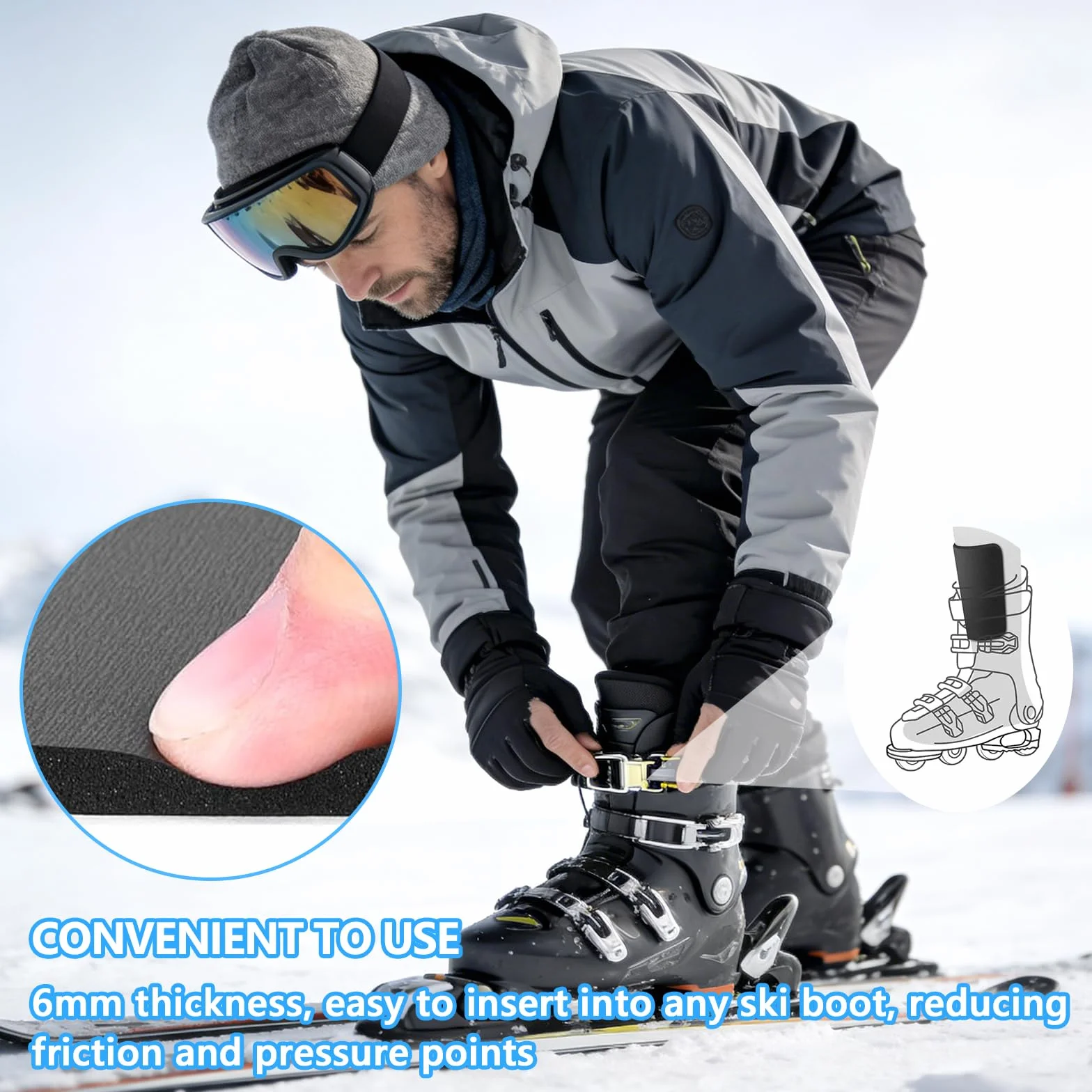 Lot de 4 protège-tibias snowboard en mousse épaisse pour chaussures de ski et snowboard