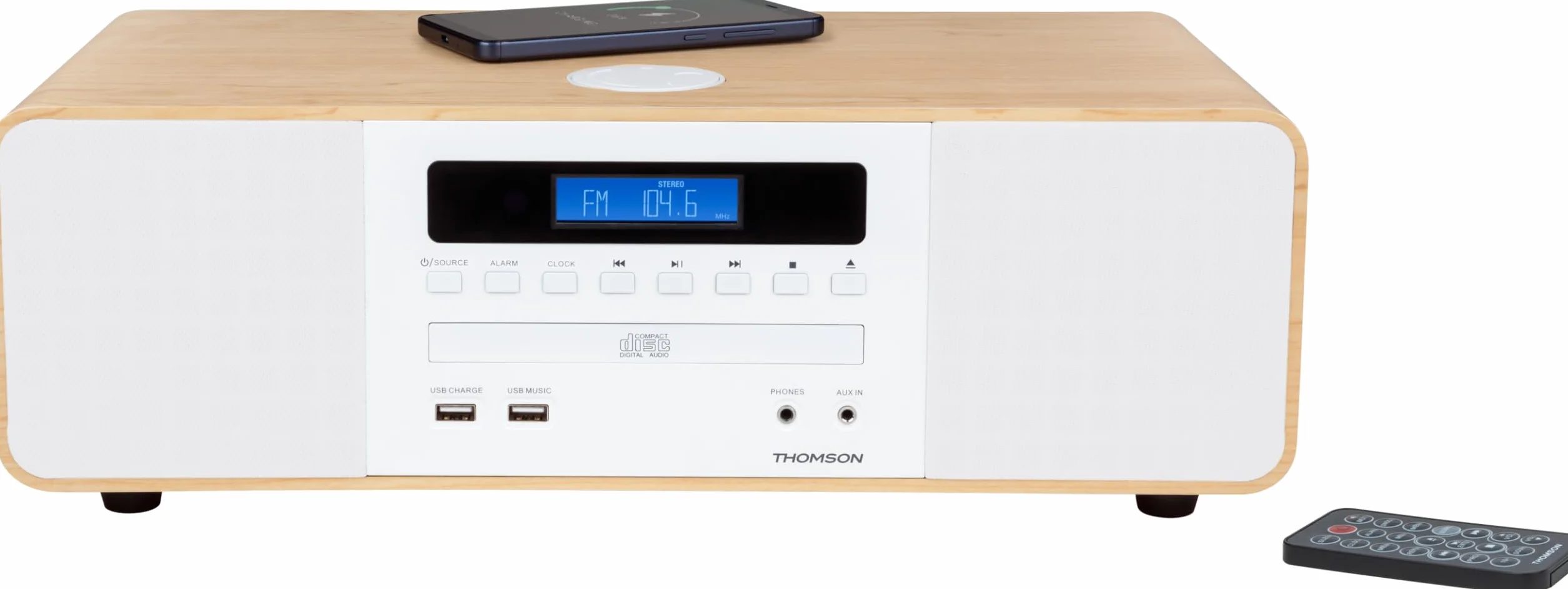 THOMSON Micro Chaîne Bluetooth Lecteur CD HiFi 50W Radio FM Chargeur Smartphone sans-Fil Induction Compatible Samsung Galaxy MIC201IBT