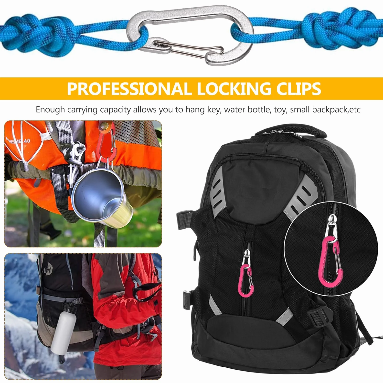 Mousquetons en Aluminium Colorés Porte-clés avec Anneau pour Randonnée Sac à Dos Pêche Camping 10 Pièces