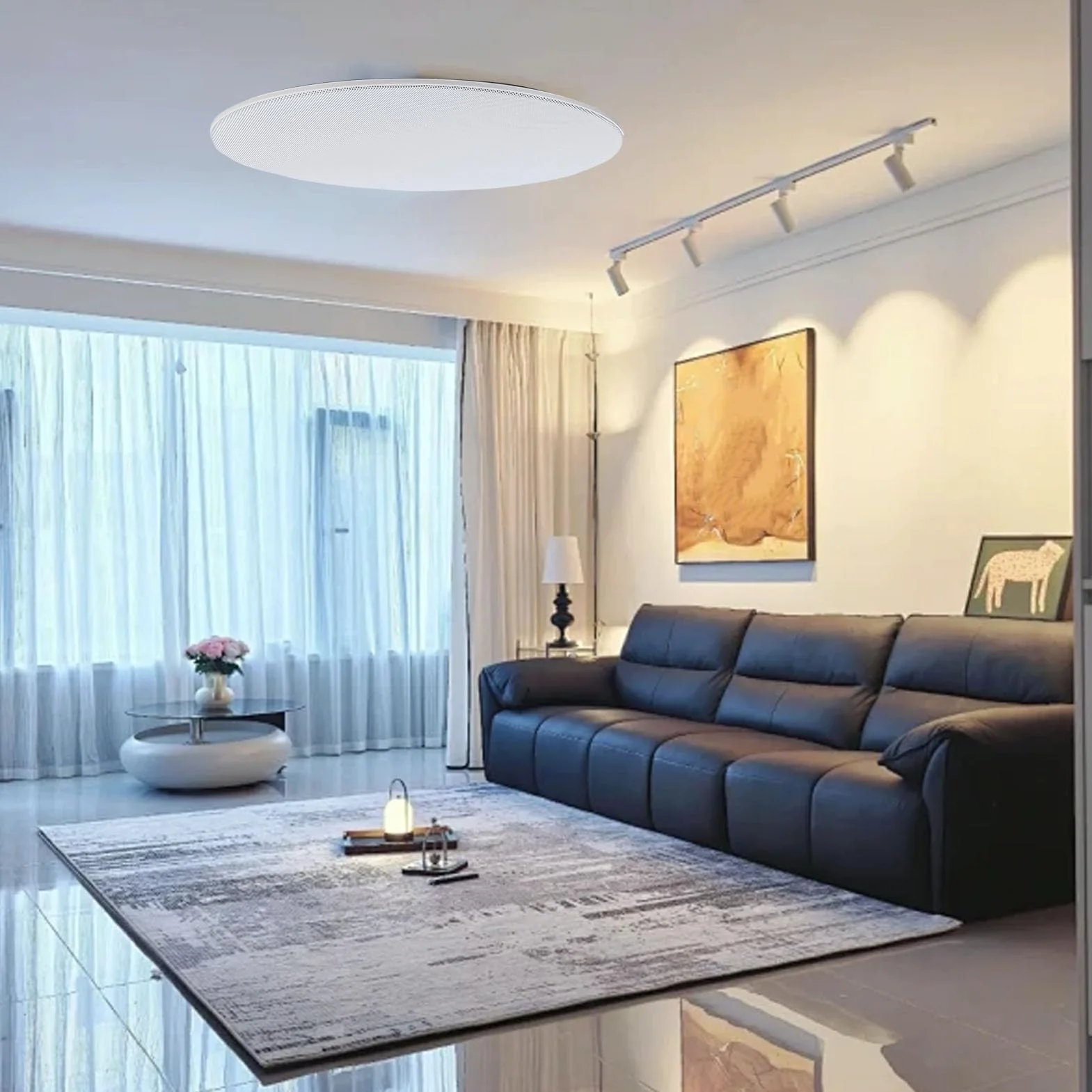 Sxhlseller Lot de 2 Grilles de Haut-Parleur de Plafond Rondes Magnétiques en Métallique avec Base de Montage en ABS, Finition Blanche Pouvant être Peinte, Diamètre Extérieur 280 Mm pour