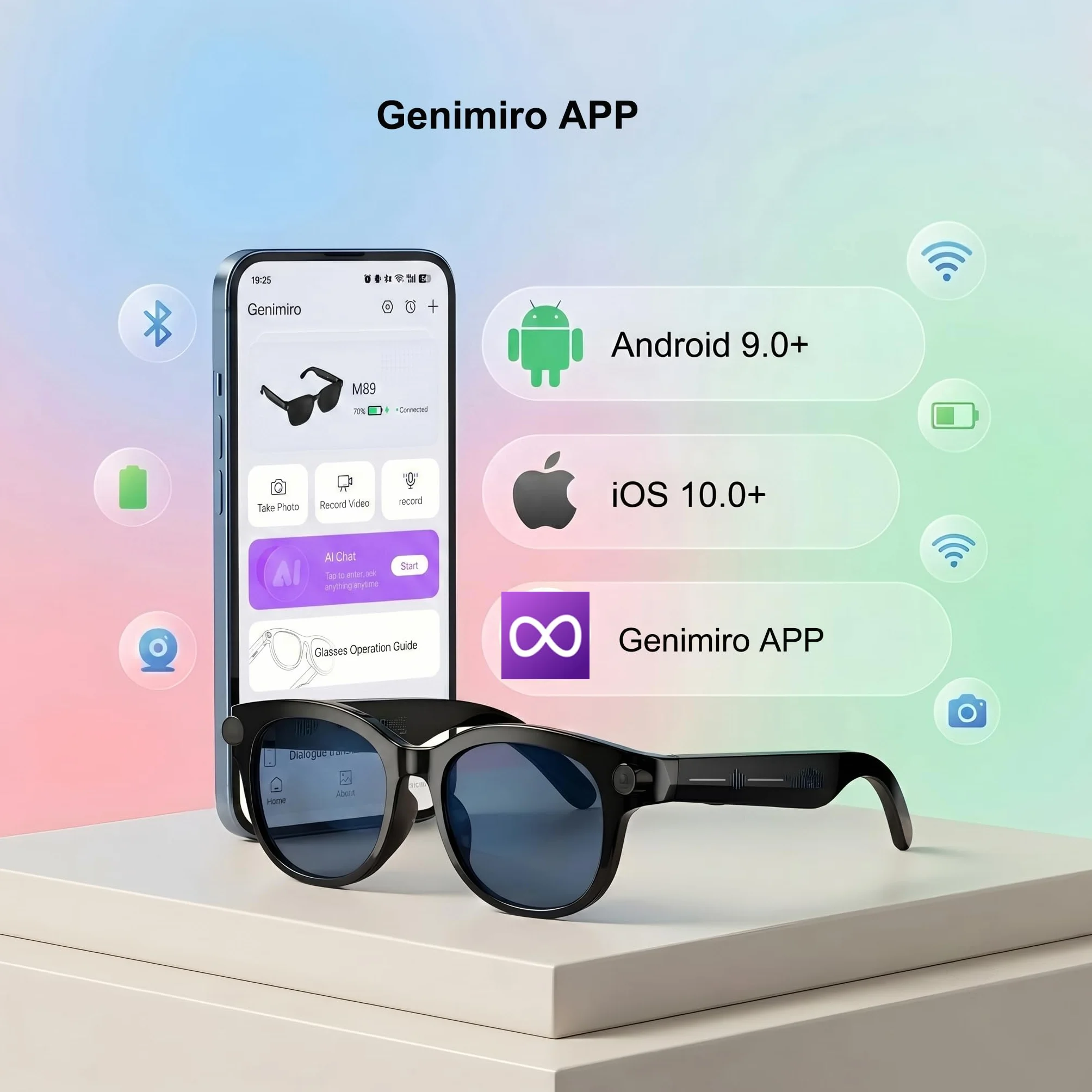 AI Lunettes connectées avec caméra HD, Assistant Vocal IA intégrant ChatGPT, Reconnaissance vocale IA, Traduction en Temps réel, Audio à Oreille Ouverte, Enregistrement vidéo, appels Bluetooth