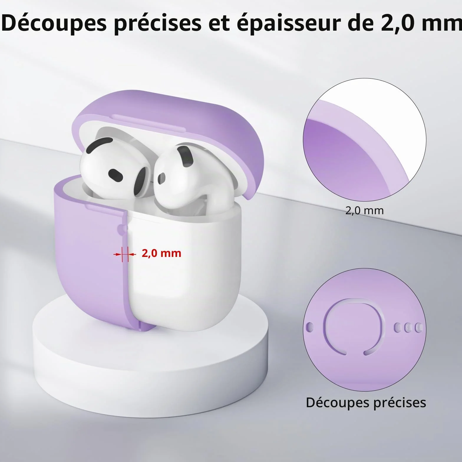Coque Étui Protecteur Compatible avec AirPods 4 2024, LED Avant Peut être Visible, Housse en Silicone Anti-Choc Etui de Protection pour Airpods 4ᵉ Génération avec Kit de Nettoyage, Lavande
