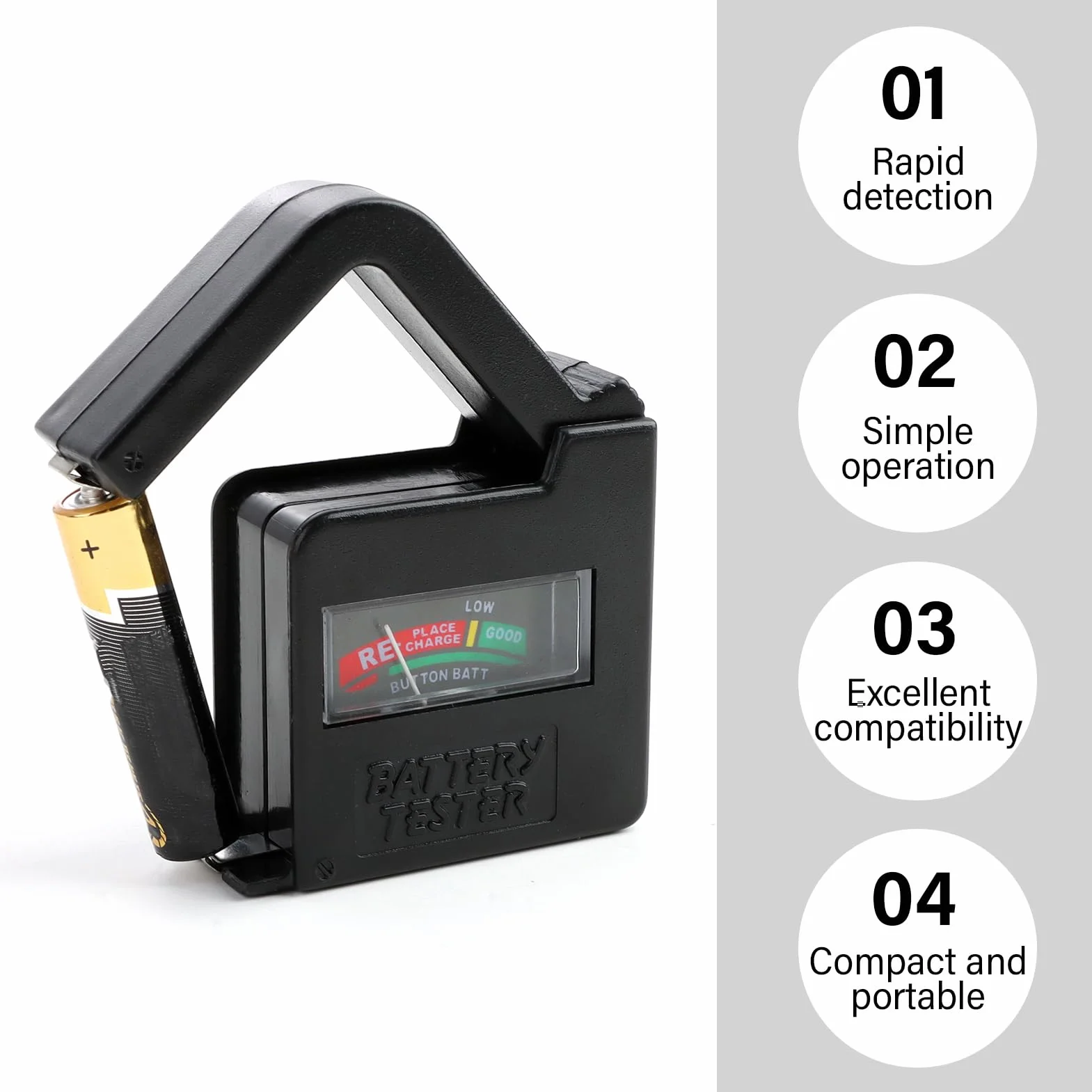 Testeur de Piles Numérique Universel BT860 Compatible AA AAA C D 9V Boutons