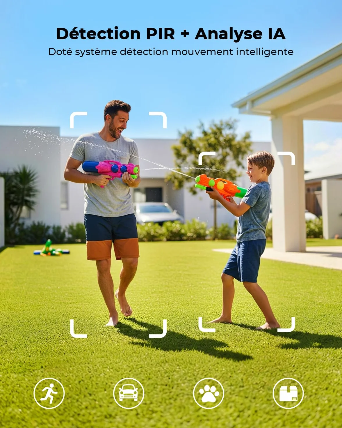 2K Camera Surveillance WiFi Exterieure sans Fil, Énergie Solaire et 360° PTZ, Caméra Solaire Batterie 2,4 G, Double Antenne Vision Nocturne Couleur, Détection PIR Audio Bidirectionnel Blanc