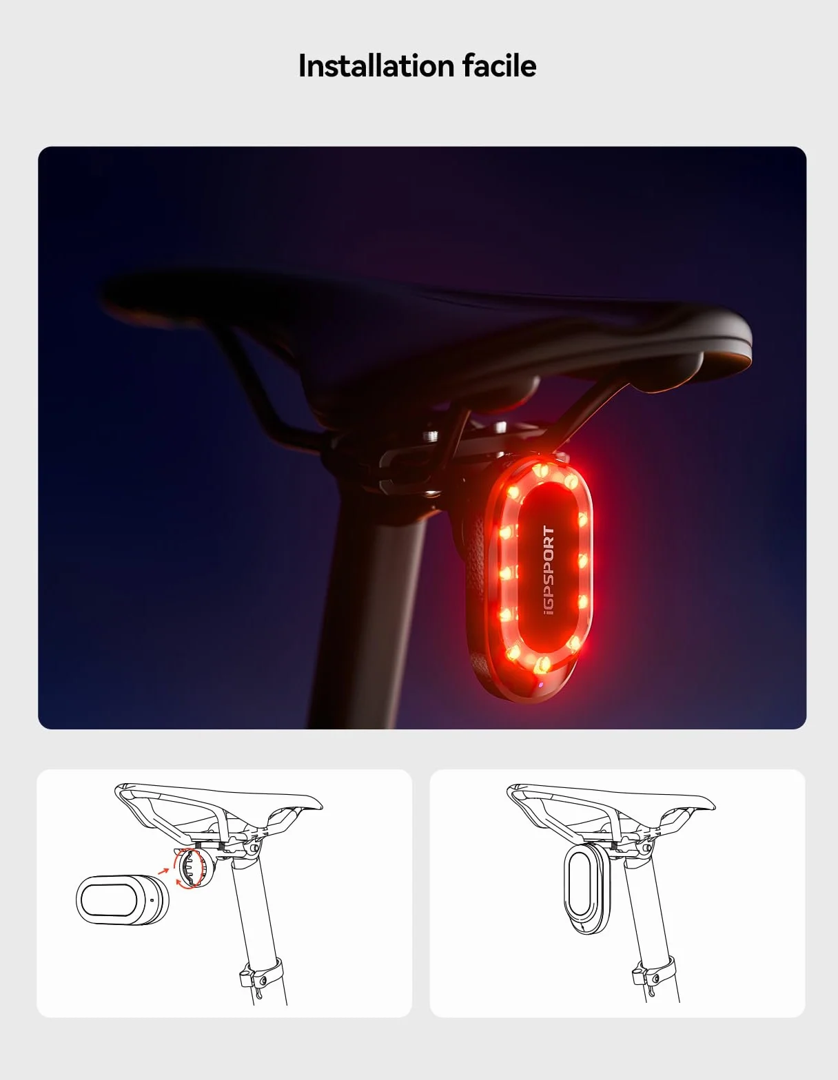 iGPSPORT SR Mini Feu Arriere Velo Radar 160m Detection Radar Alerte Lumineuse Avertisseur Frein 7 Modes Eclairage 220° 20H Ant+ Bluetooth 5.0 IPX7